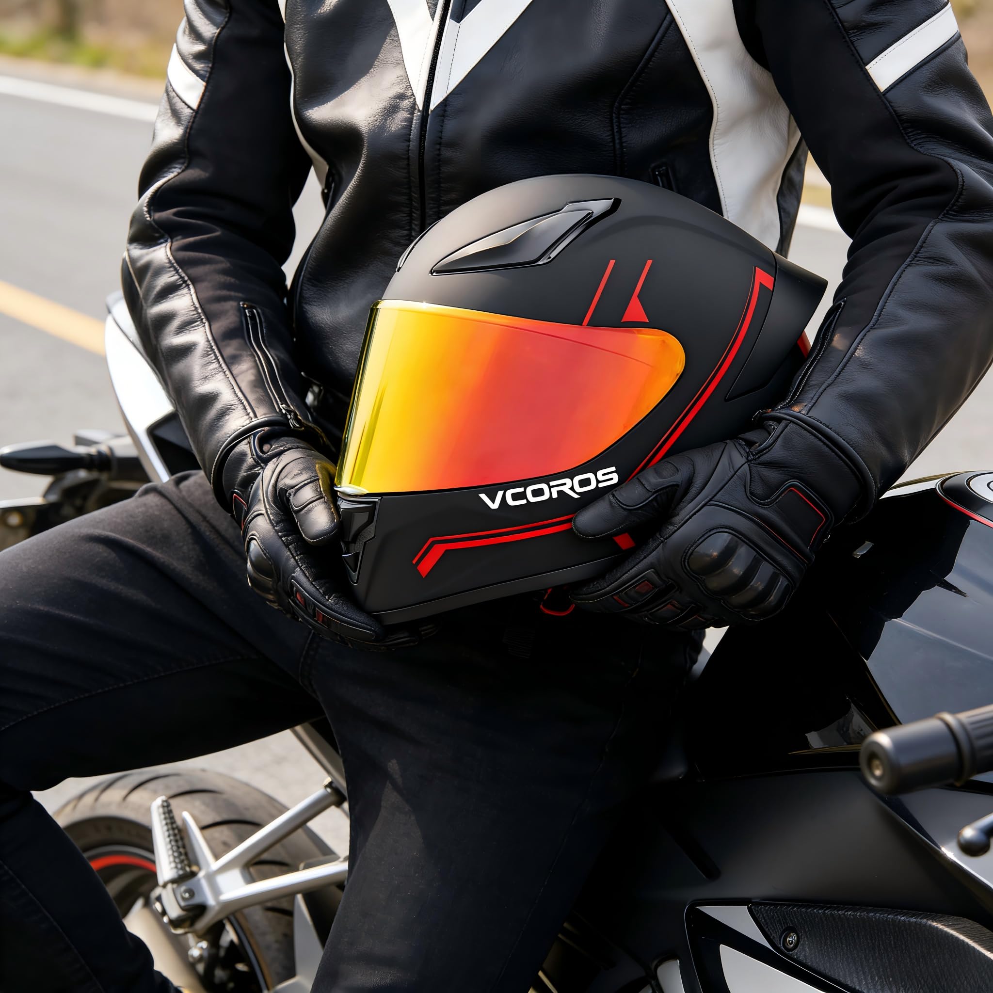 VCOROS Casco integral para adultos unisex WS-609 casco de moto con visera parasol transpirable ECE 22.06 certificado ECE 22.06 casco integral casco integral para moto scooter carreras