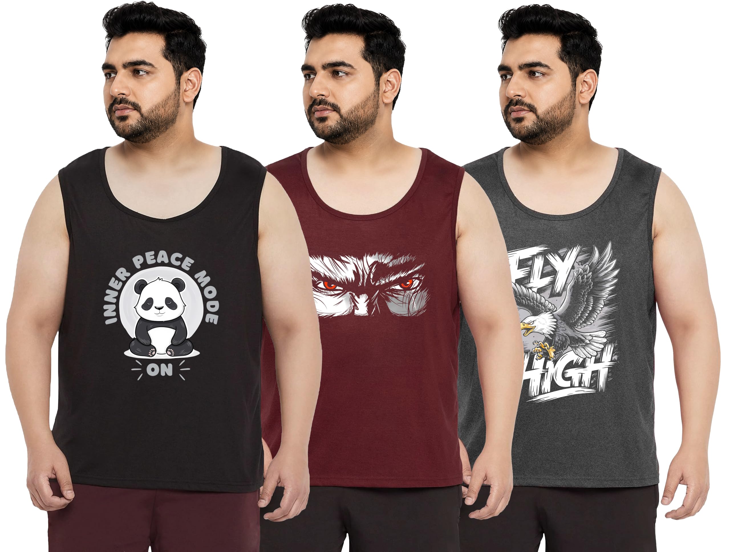 Cotton Printed Plus Size Vest for Men | Round Neck, Regular Fit, Sleeveless Plus Size | Men's Tank Top | 3XL, 4XL, 5XL | Perfect for Workouts Gym | A16 | Combo Pack of 3-picture-29
