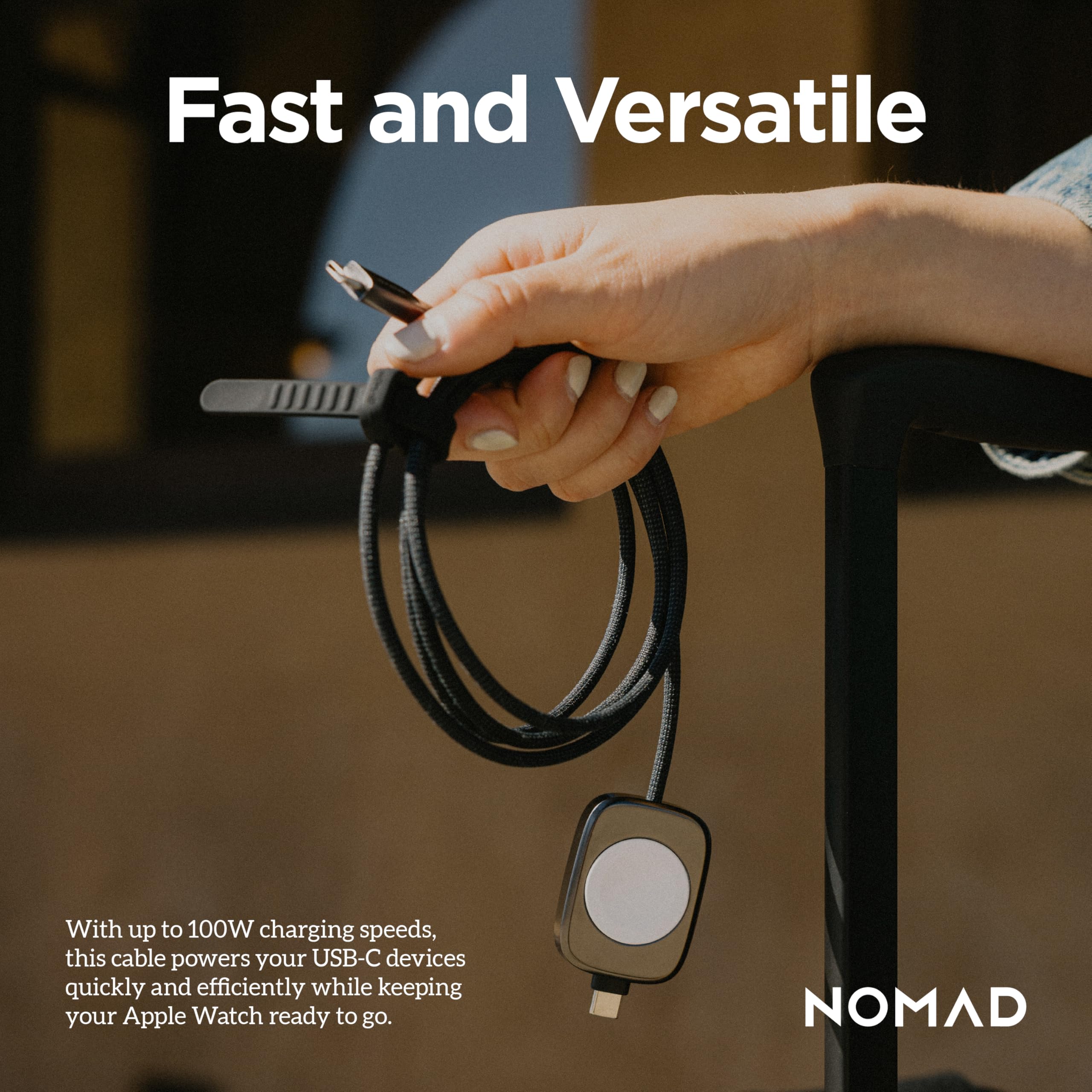 NOMAD Cavo di ricarica USB C per Apple Watch, 1,5 m, in carburo 2 in 1, cavo di ricarica USB C da 100 W per Apple Watch, AirPods e iPhone, cavi di ricarica universali di tipo C
