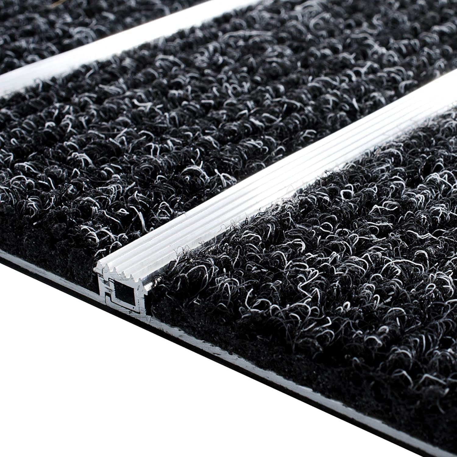Floordirekt Aluminiummatte | Select Mat Ribbed | Textilfaser-Streifen | Schmutzfangmatte für Innen- und Außenbereich | Fußmatte mit Grobfasern (42 x 60 cm)
