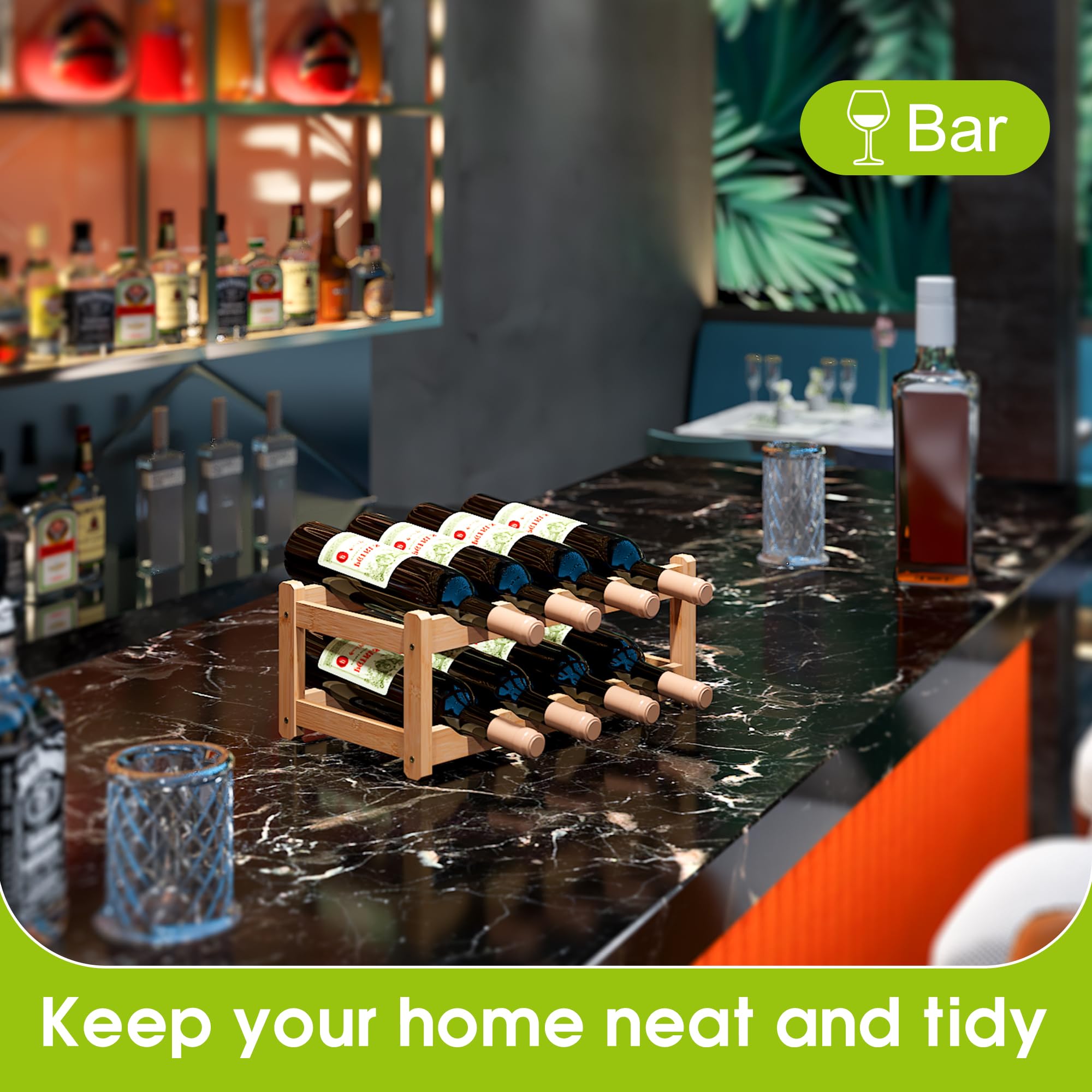 BMOSU Bamboo Wine Rack Wine Storage Cabinet Shelf 8 Bottle Wine Racks ...