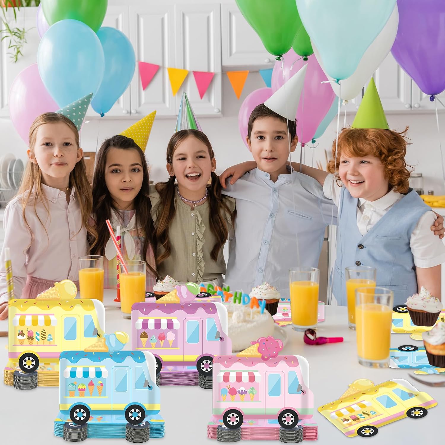 Naozinebi 48 Pcs Ice Cream Truck Paper Plates Ice Cream Birthday Decorations Summer Party Disposable Paper Dessert Plates for Pastel Decor Birthday Baby Shower Party Supplies Favors