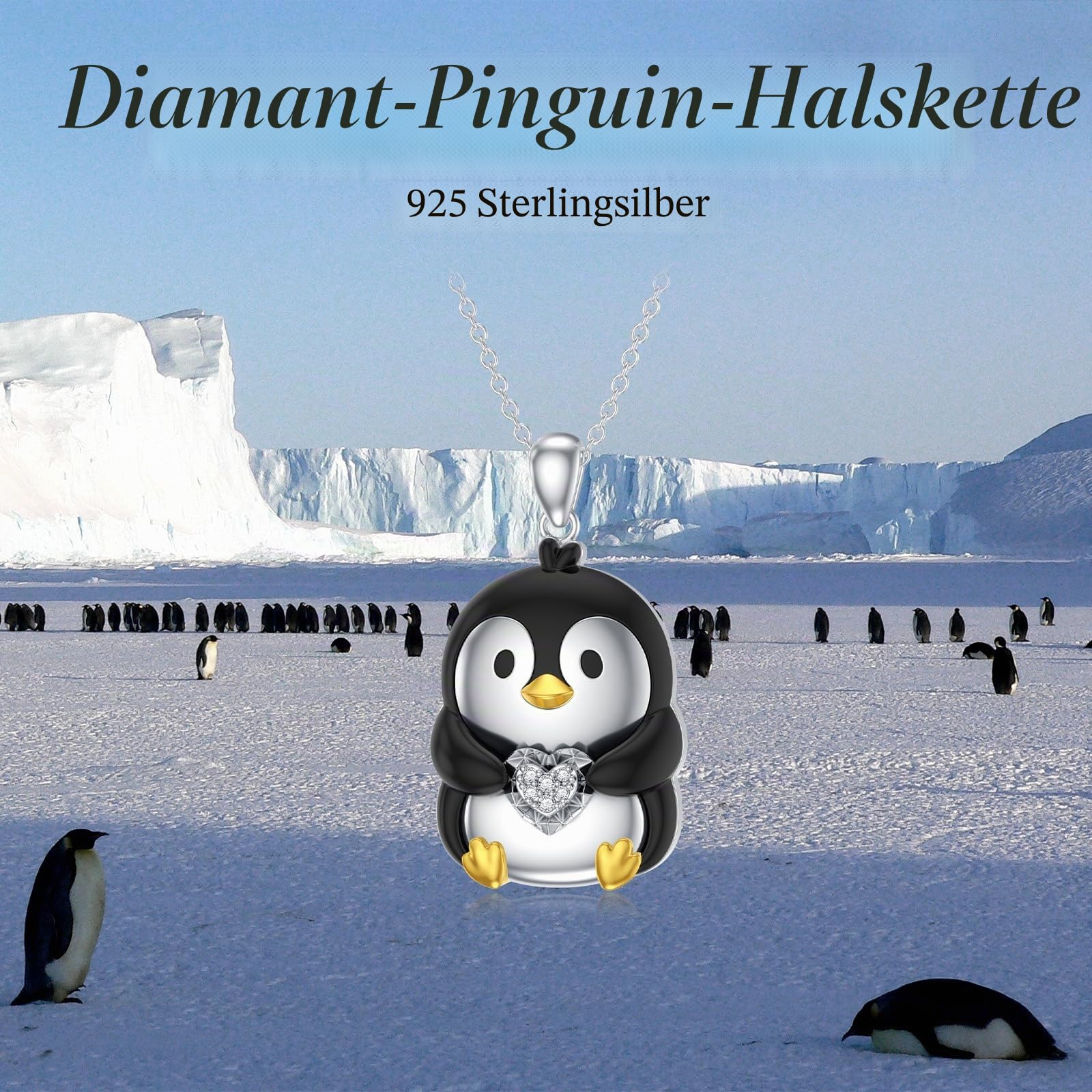 Diamant Pinguin Kette für Damen 925 Sterling Silber Penguin Anhänger Halskette mit Lab-Grown Diamant Schmuck Geschenke