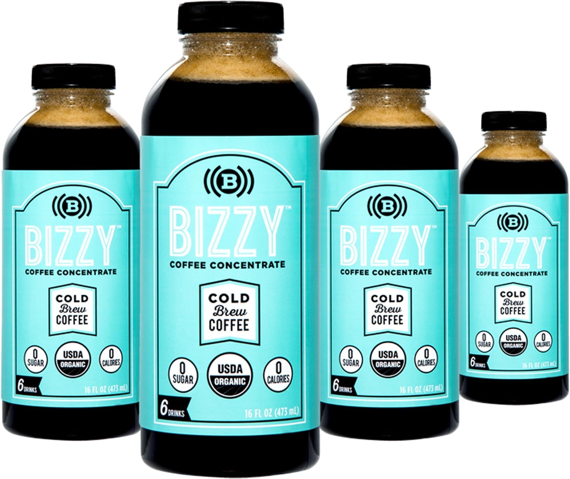 Bizzy Cold Brew Coffee Concentrate - USDA Organic (16 oz Black, 4 Pack)