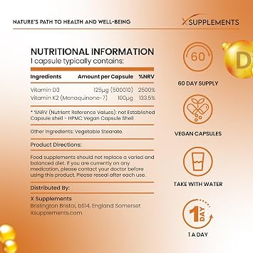 Vitamin D3 5000 IU with K2 100μg | 1-A-Day | 60 High Strength Vitamin D Tablets | MK-7 Menaquinone | Vitamin D3 | Bone, Immune & Heart Support | Supplements for Adults