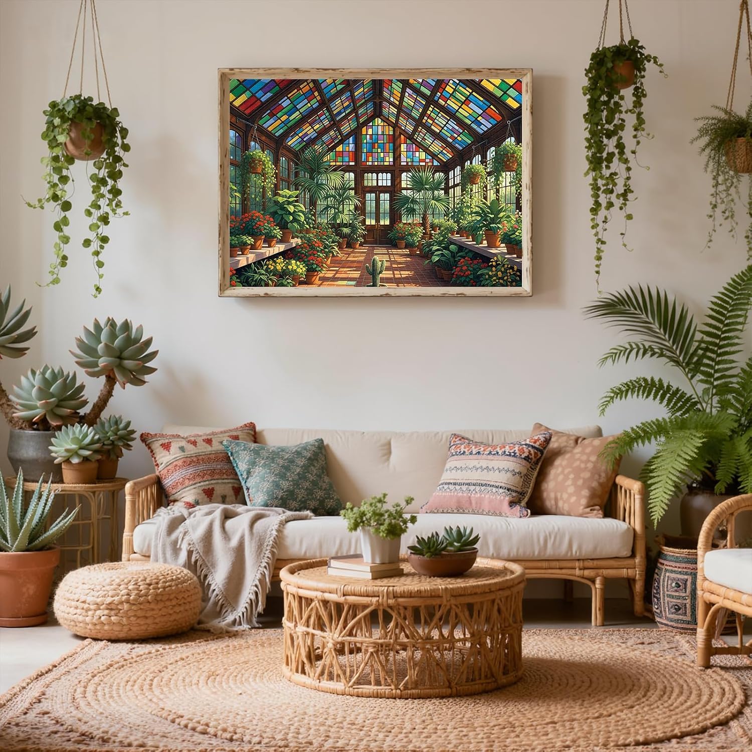 1000 Piece Jigsaw Puzzle for Adults - Stained Glass Garden Greenhouse 27.6 x 19.7in Mindful Brain Challenge & Artistic Home Decor for Family Gatherings