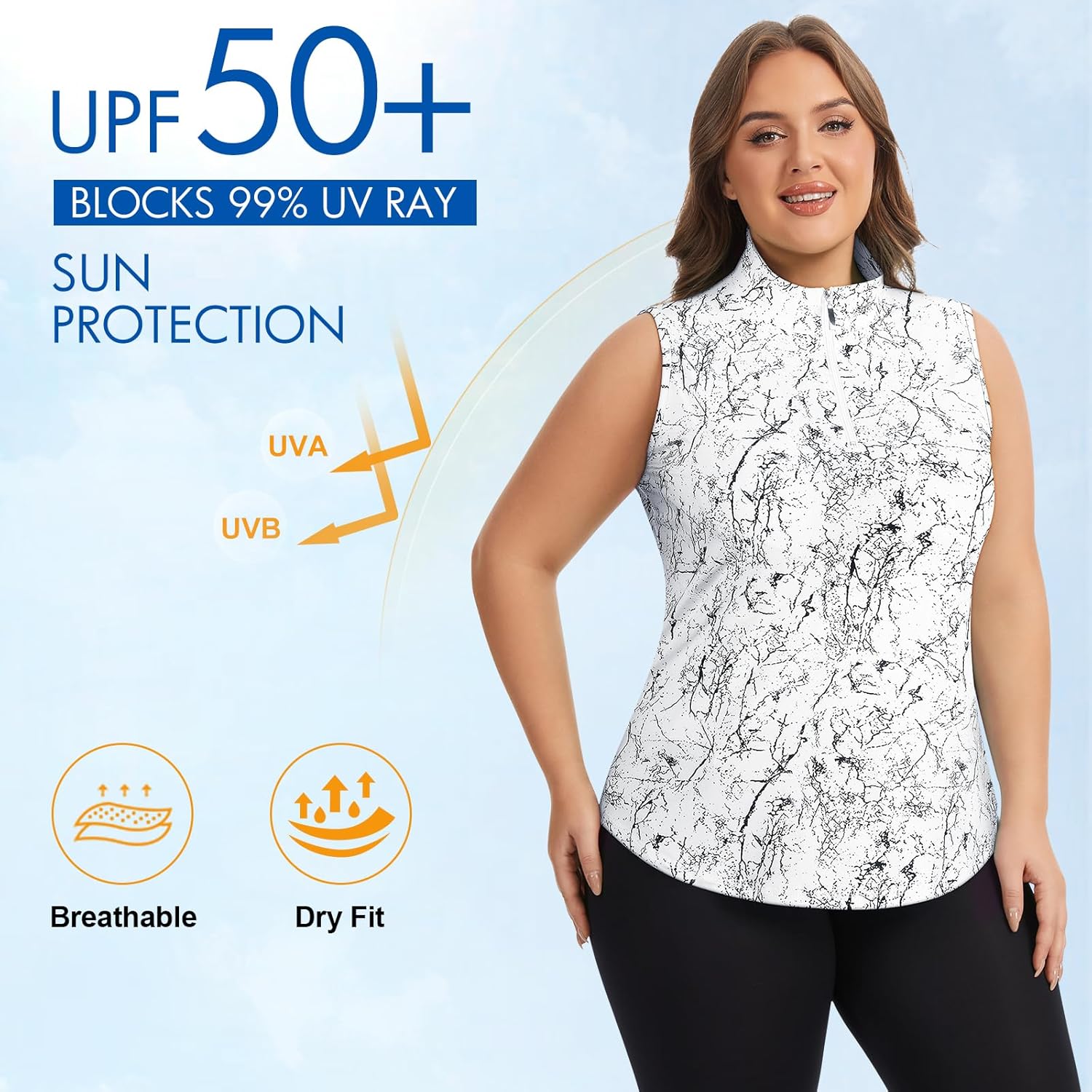 Koscacy Plus Size Golf Polo Shirts for Women Sleeveless Zip Up Athletic Tennis Shirt Dry Fit Workout Tank Tops