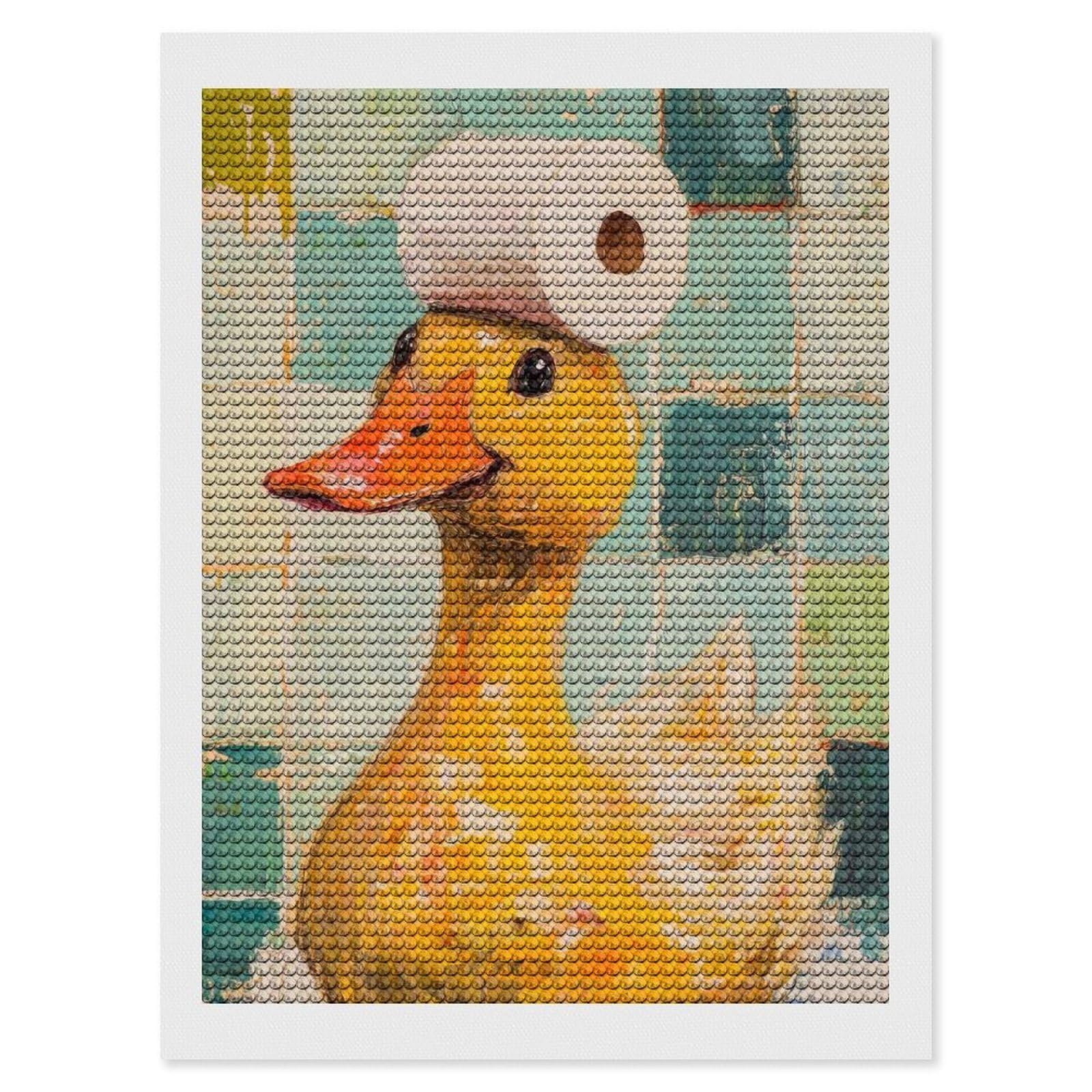 Junmoney Duck with Toilet Paper Hat Diamond Art Kit 12"x16", for Beginners, Vintage Style Decor, Good for Quiet Evenings, Festive Craft Gift