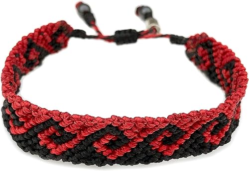 Wave Bracelet for Men in Black and Red - Hand Knotted Surfer Gift Macrame Woven Mens Bracelets by RUMI SUMAQ Handmade Jewelry from Martha's Vineyard