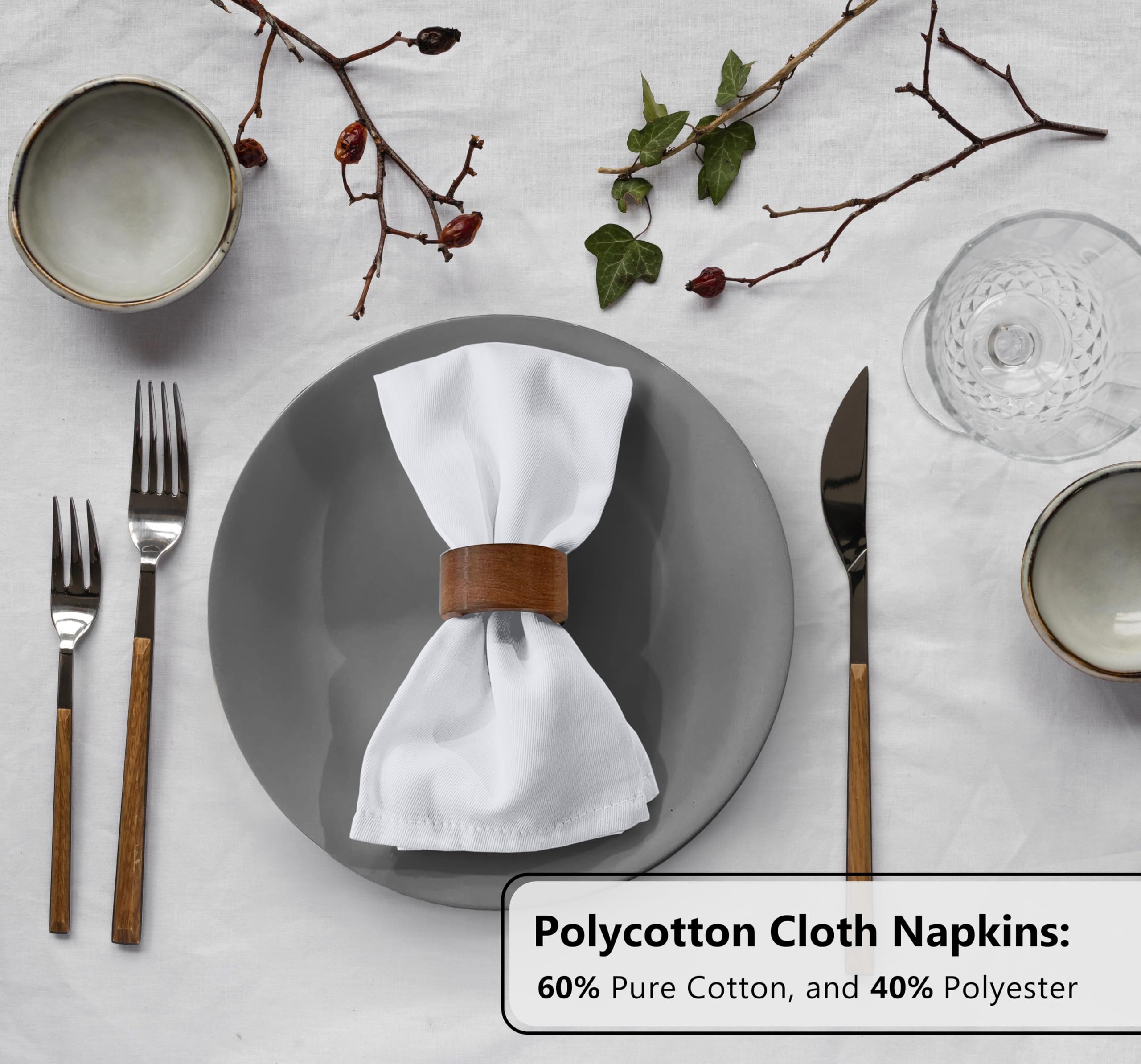 Zoyer Set di 12 tovaglioli di stoffa, 45 x 45 cm, in cotone, lavabili, morbidi e resistenti, per feste, matrimoni, Natale, Ringraziamento e uso quotidiano, colore: bianco