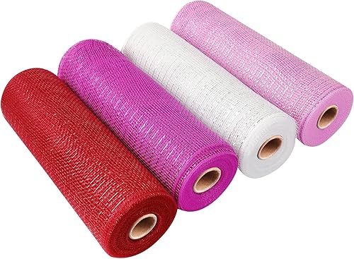Cieovo 4 rollos de cinta de malla de polietileno para el día de San Valentín, con borde con alambre, 10 pulgadas x 30 pies, cinta de malla de