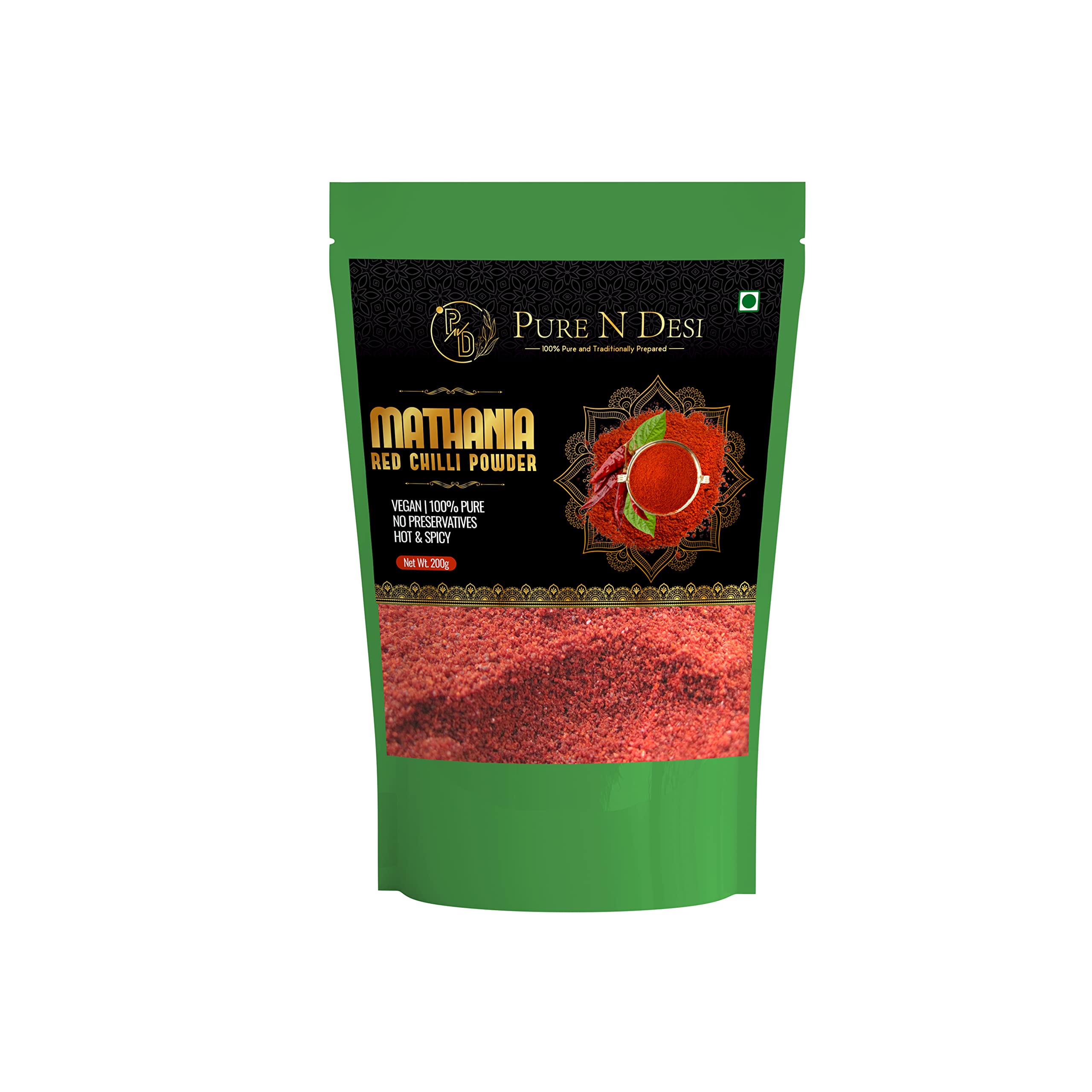 PURE N DESI Mathania Red Chilli Powder,200Gm|Sun Dried Rajasthani Mathania Desi Lal Mirch Powder