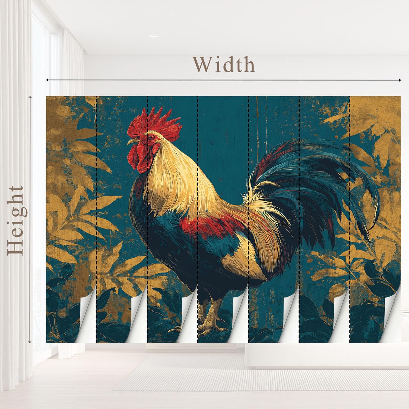 Generisch Tapeta Classic, Countryside, Pastoral - Rooster, wzór liści, tapeta na flizelinie, dekoracja ścienna, nowoczesna tapeta ścienna, dekoracja ścienna, tapeta z motywem - 350 x 256 cm