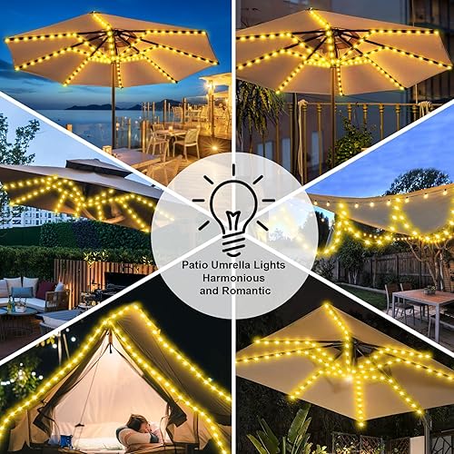 Miniatura 6 de ZNYCYE Luces solares para sombrilla de patio con 8 modos de iluminación, clip de panel solar más grande mejorado de 5 V 152 luces LED para paraguas