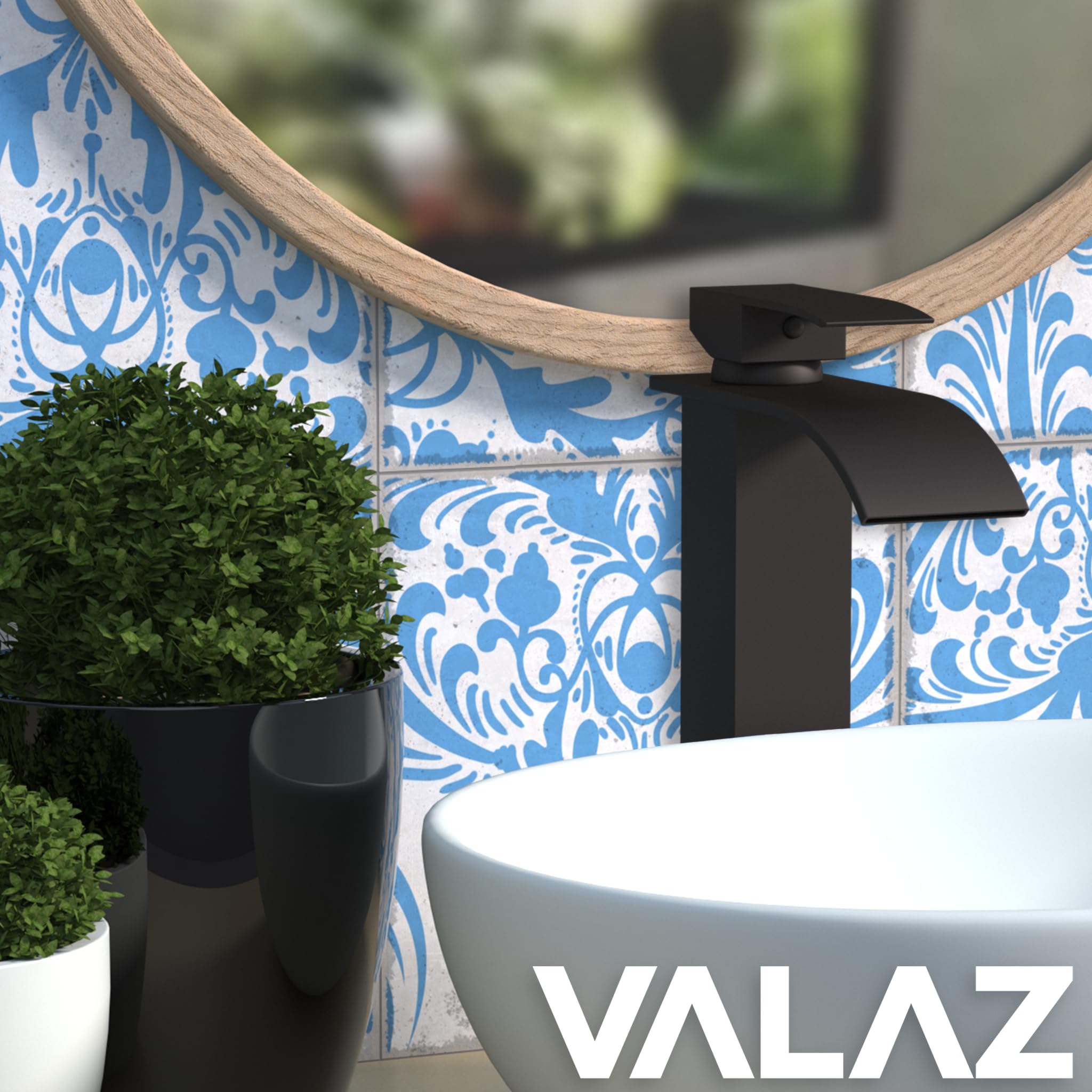 VALAZ Robinet Haut Pour Vasque Salle de Bain | Mitigeur Lavabo, Mélangeur Eau Froide et Chaude, Pas de Fuites, Installation Facile | Laiton, Inoxydable, Élégant, Noir Mat, Cascade, Série Aljibe
