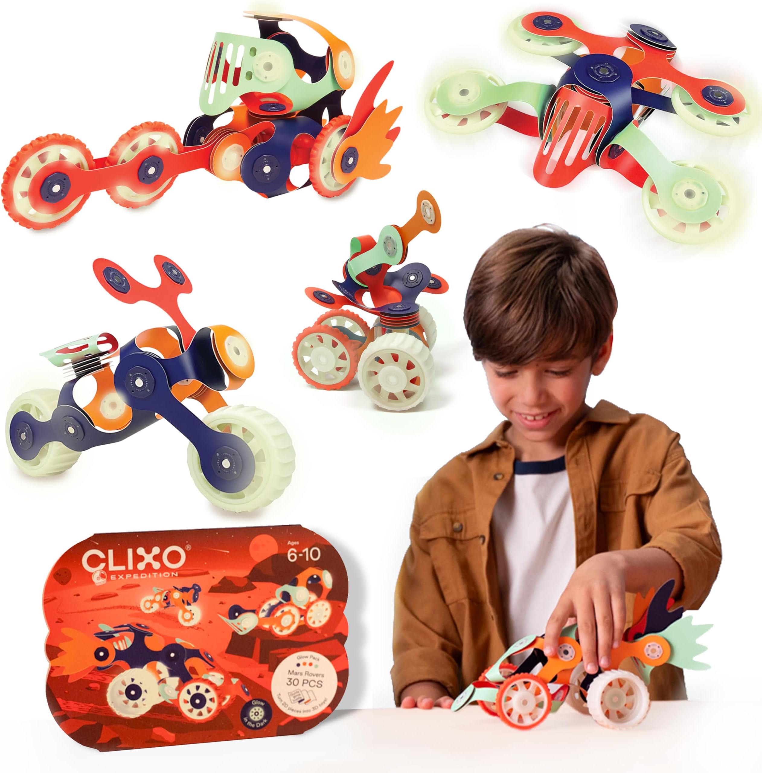 Mars Rover Pack - Glow-in-The-Dark Wheels Magnetic Building Toy - 30 Flexible Magnet Pieces for Galactic Exploration & Adventure. Award-nominated STEM Toy. Kids Gift & Travel. Ages 6+ [New]