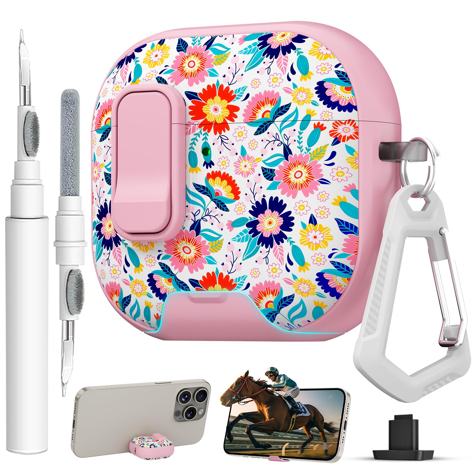 for AirPods 4 Case with Safty Lock &amp; Phone Stand,Cute Floral Pattern Style