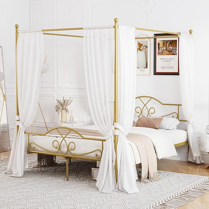 Weehom Canopy Bed Frame Queen Size with Headboard and