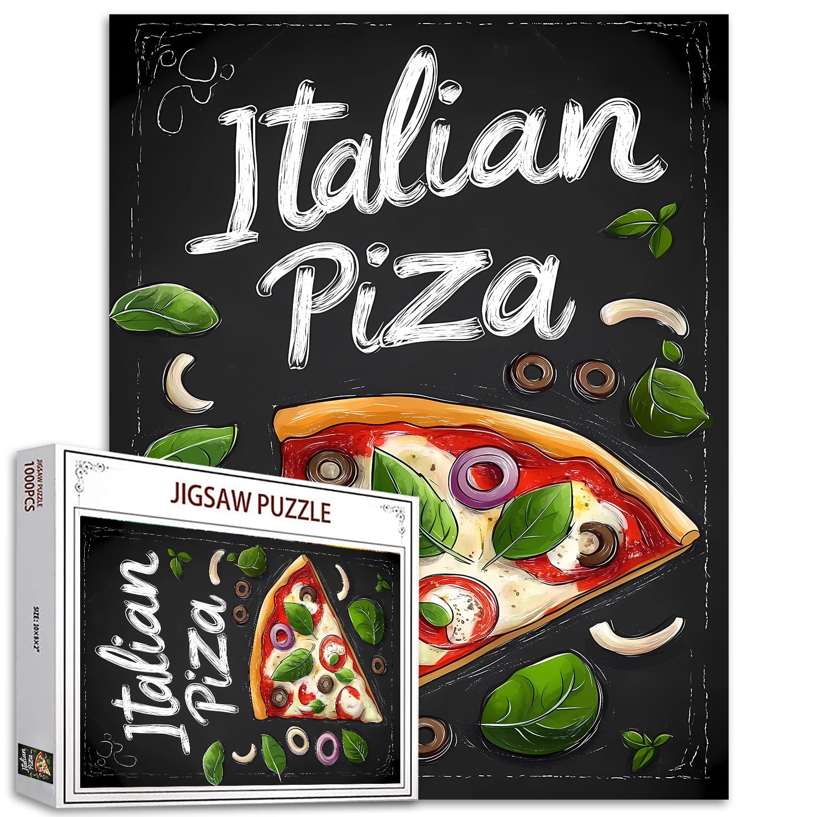 Italian Pizza Poster 1000 Piece Jigsaw Puzzles for Adults Restaurant Jigsaw Puzzle Colorful Pizza Advertising Puzzles for Family Game Night Puzzle Lovers Handmade Gift Puzzle Art DIY Craft Room Decor