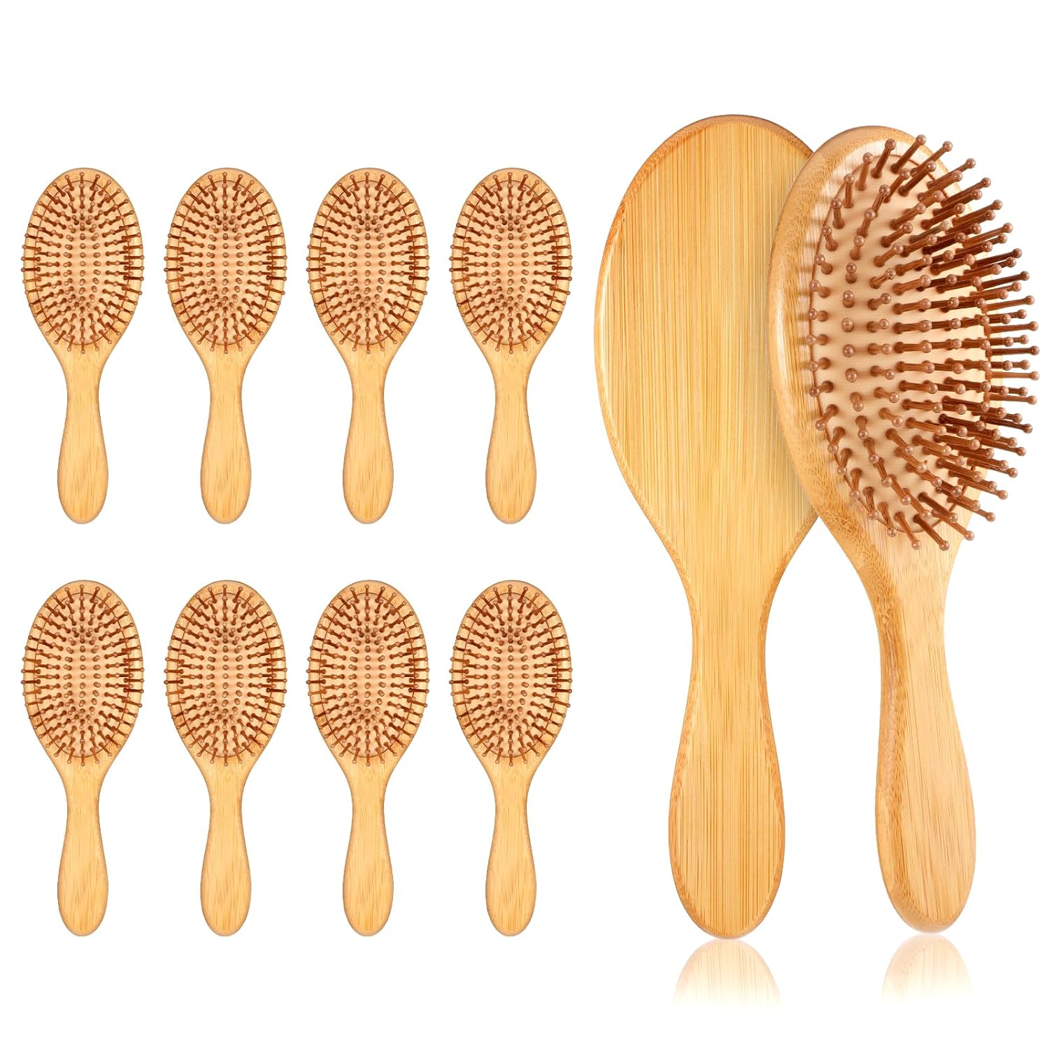 10 Pcs Bamboo Hair Brush Bulk, 9.45*3.15*1.5 inch Hair Brushes Reduce Static Electricity Detangle Hairs Brushes for Women Wood Hairs Brushs Anti Tangle Paddle Brush for Women Men and Children(round)