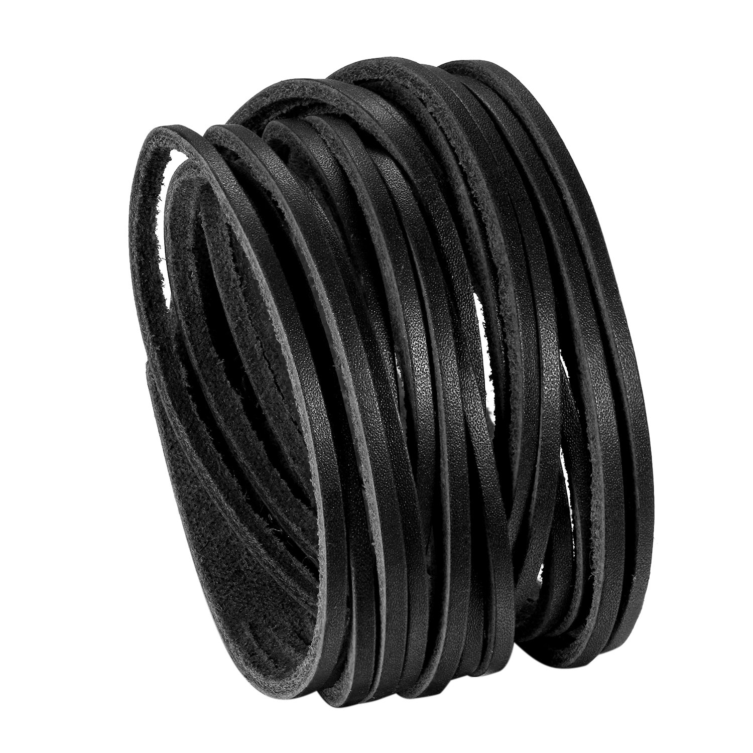 JewelryWe Biżuteria męska, szeroka skórzana bransoletka, punkowa, z zatrzaskiem, pleciona skórzana bransoletka, owijana, mankiet, regulowany rozmiar, kolor czarny/ brązowy, Skóra, Bez kamienia