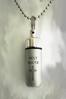 Brushed Silver Mini Engraved HOLY Water Bottle/Vial/Urn Anointing - Includes Velvet Pouch, Ball-Chain & Fill Kit C