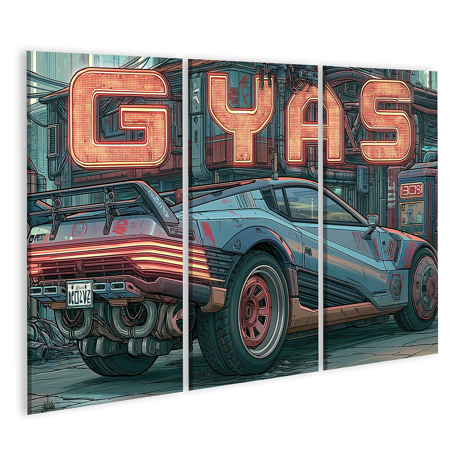 islandburner Quadro su tela, futuristico, auto cyberpunk, poster per soggiorno, perfetto per gli appassionati di fantascienza, 3 pezzi