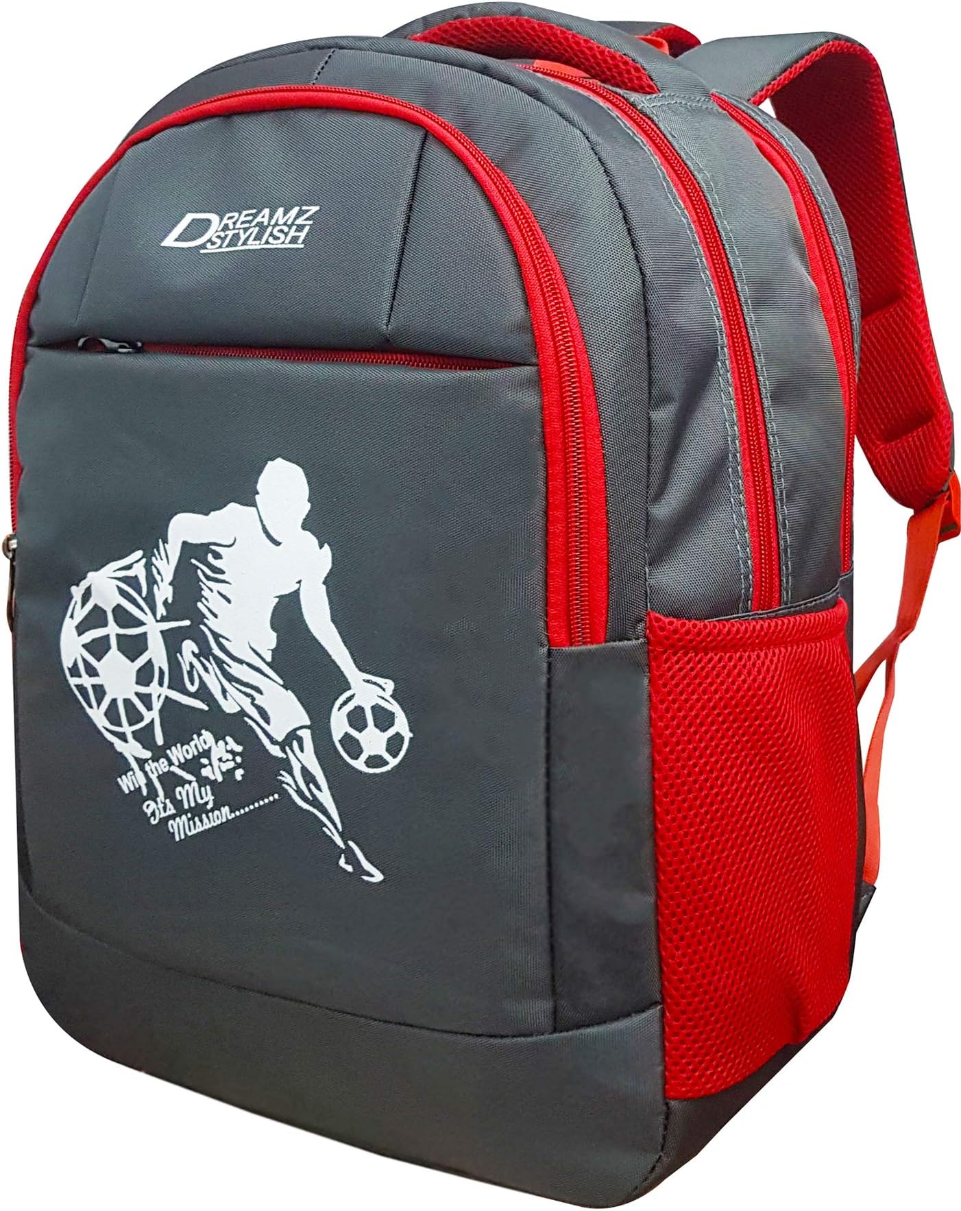 DREAMZ STYLISH 28 Ltrs, 8 cms Laptop Backpack (EMI-MCCA0009-B07PK558W7_Grey & Red)