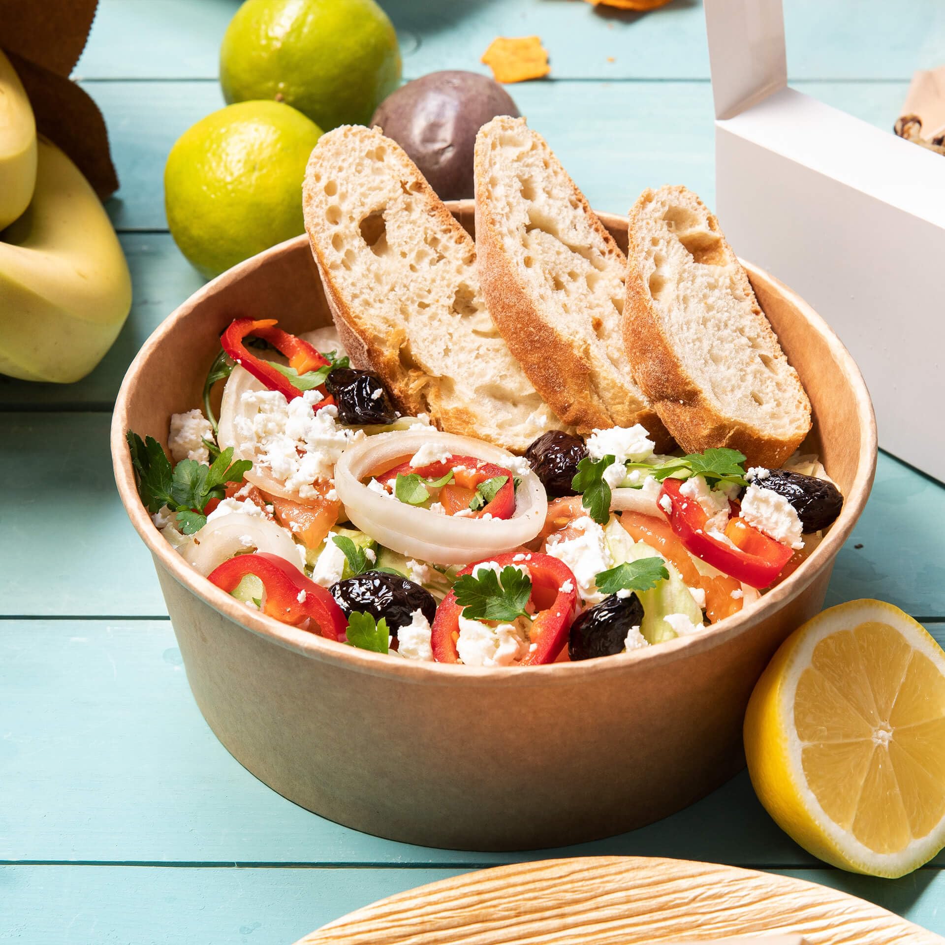 BIOZOYG Ciotola per insalata 1000 ml 50 pezzi marrone usa e getta per zuppa e asporto