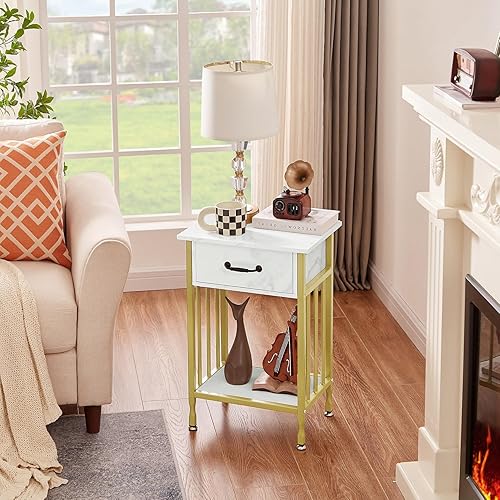 Miniatura 68 de VECELO Mesitas de noche, mesa auxiliar industrial/mesas auxiliares con cajón y estante de almacenamiento, mesitas de noche para dormitorio, sala de