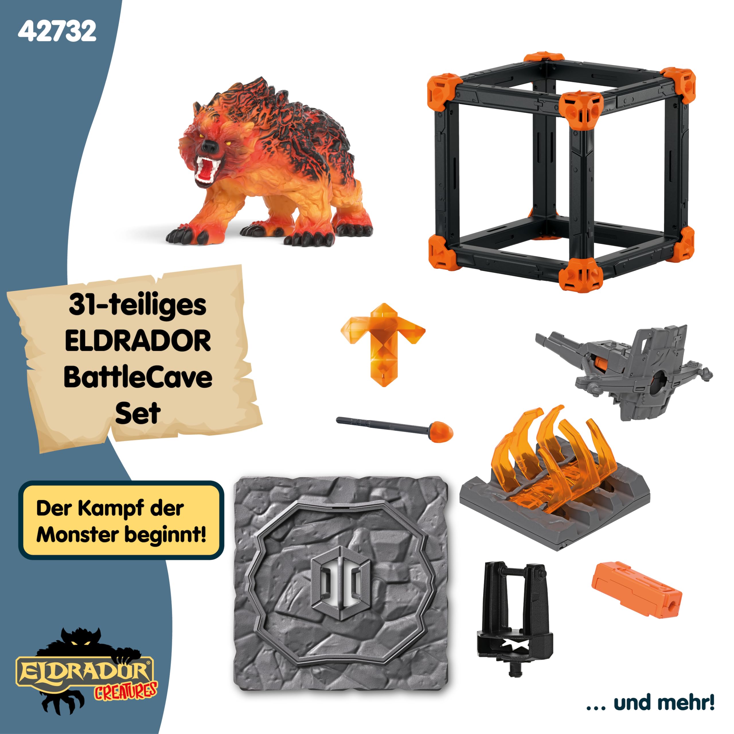 schleich ELDRADOR CREATURES | BattleCave Lavabär 42732 | Set aus ELDRADOR Battle Cave mit Monster & Kristall | mit Schussfunktion und Greifarmfalle | Caves zur Arena stapelbar | ab 6 Jahren | 31 Teile