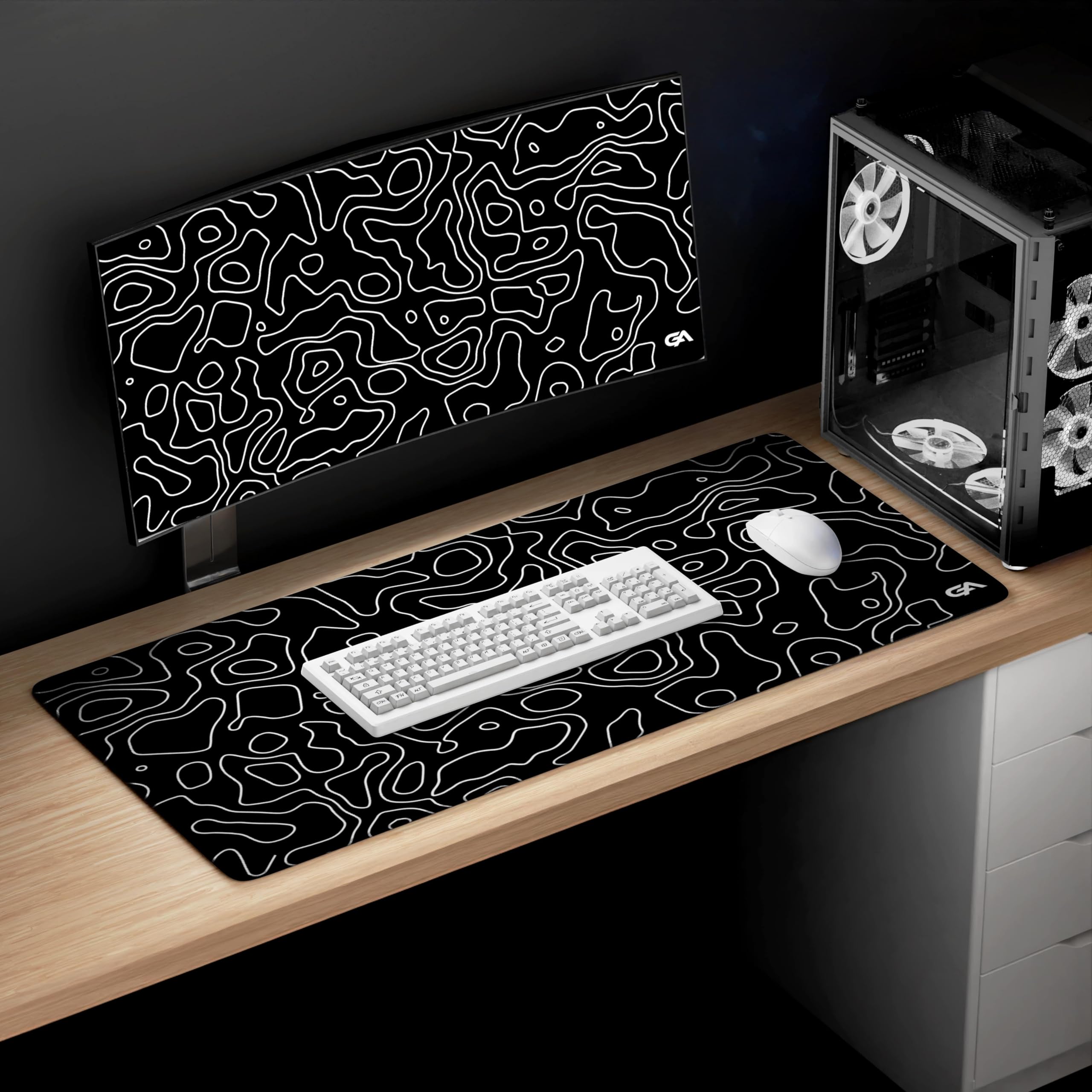 GutzyAiden Topo Extended Extra Large Mouse Pad | Gaming Setup | Hybrid Polyester Fabric Top | Non-Slip Natural Rubber Base | 5mm Thick | Black Topo | XXL - 36