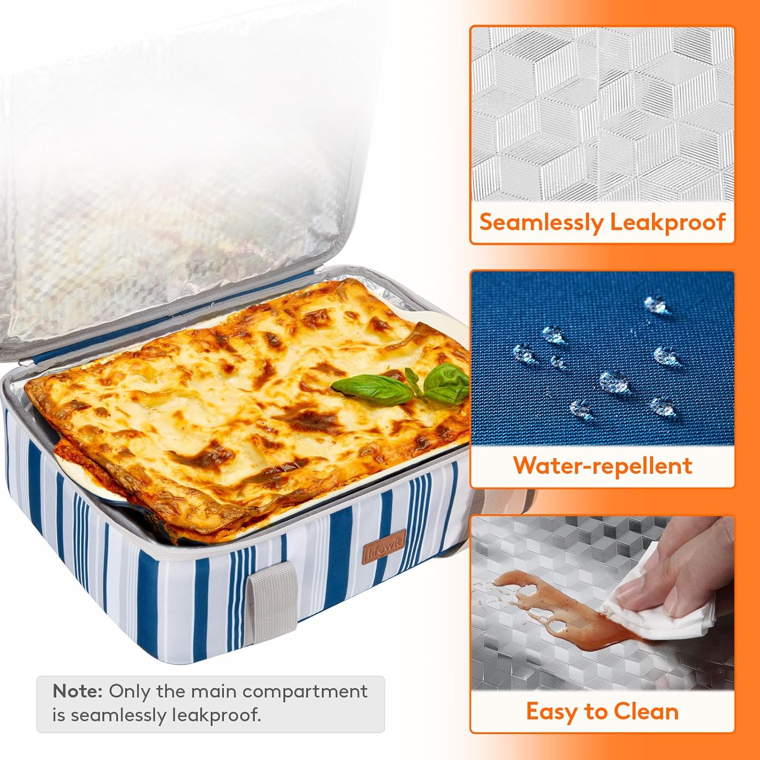 Lifewit Insulated Single Decker Casserole Carrier for Hot or Cold Food, Casserole Dish Carrying Case, Lasagna Holder for Potluck Parties, Picnic and Cookouts, Fits 9"x13" Baking Dish, Blue - Image 4