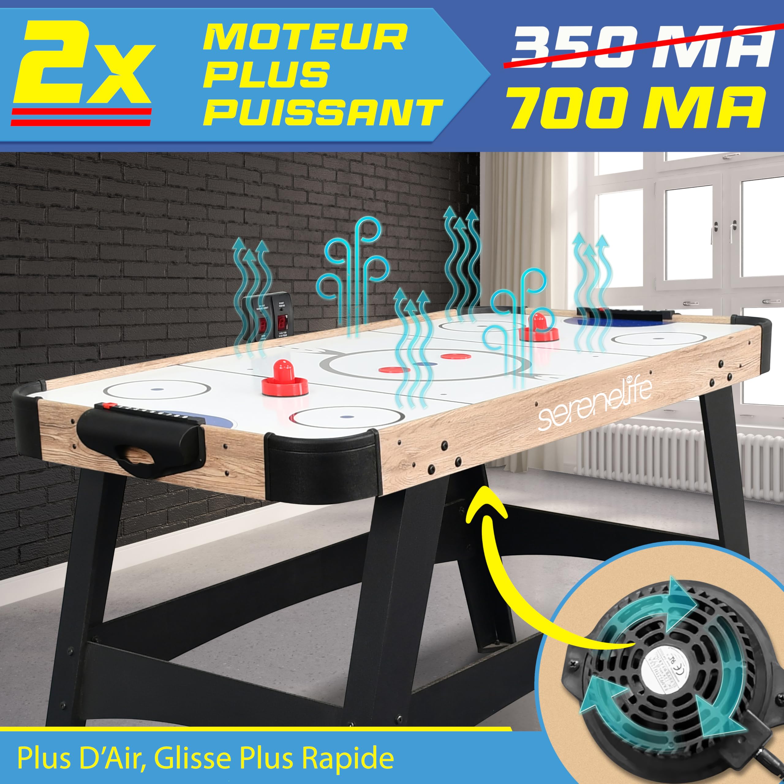 SereneLife Table de Air Hockey avec Soufflerie, Jeu de Hockey sur Table pour Enfants et Adultes avec Palets et Poignées
