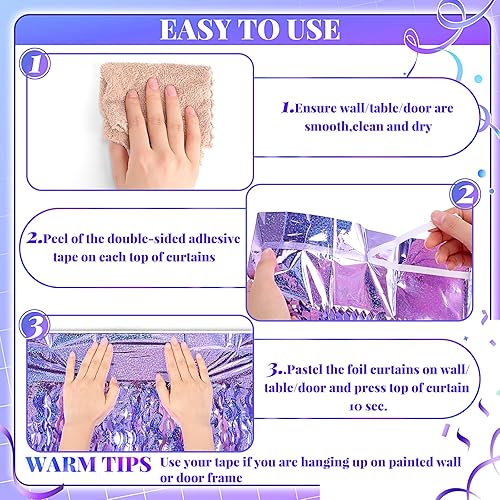 Miniatura 9 de Telón de fondo de flecos de aluminio de 6 piezas de 3.3 pies x 6.6 pies, cortina de flecos ondulados de oropel para temática oceánica de cumpleaños,