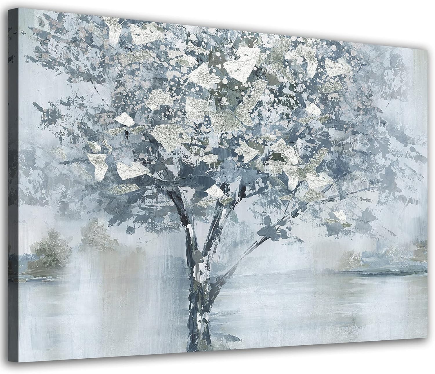 Abstract Tree Canvas Wall Art Blue Grey White Tree of Life Wall Pictures Forest Lake Landscape