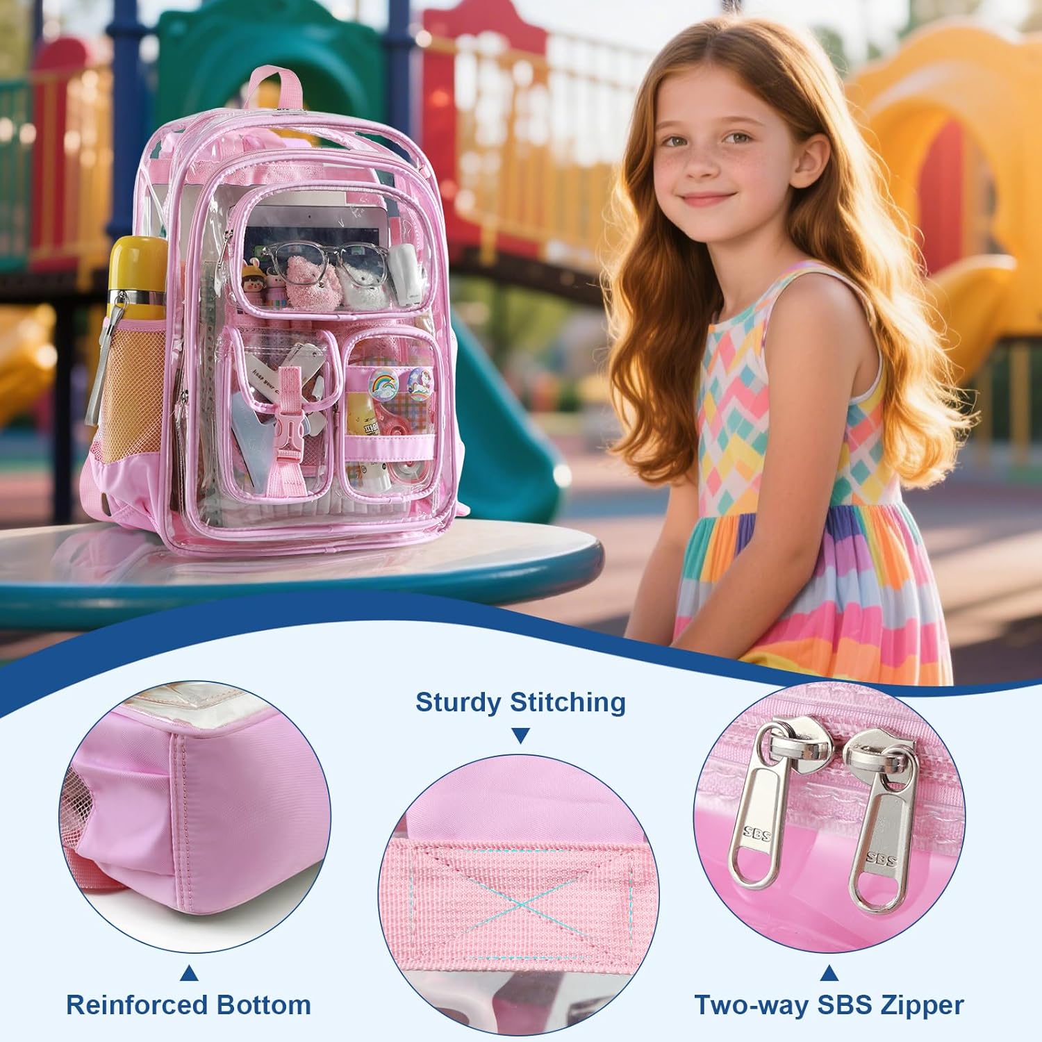 Clear Backpack for School,Heavy Duty PVC Transparent Bookbag for Stadium Events, Girls See Through Back Pack Fits 15.6 inch Laptop for Women Work Travel - Image 6