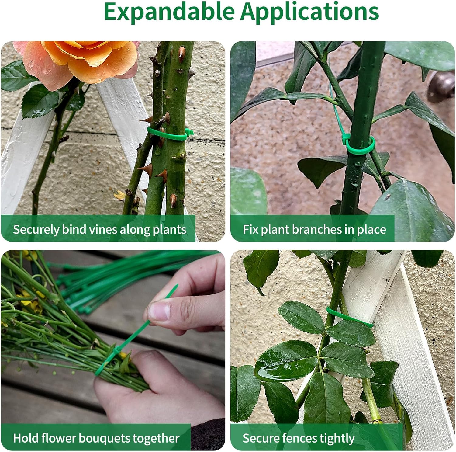Green Zip Ties 6Inch 3mm,100 pcs,Self-locking Nylon Cable Ties Green for Floral Zip Ties,Garland Ties, Garden ties, Fence Fixing, Security Ties, TE005