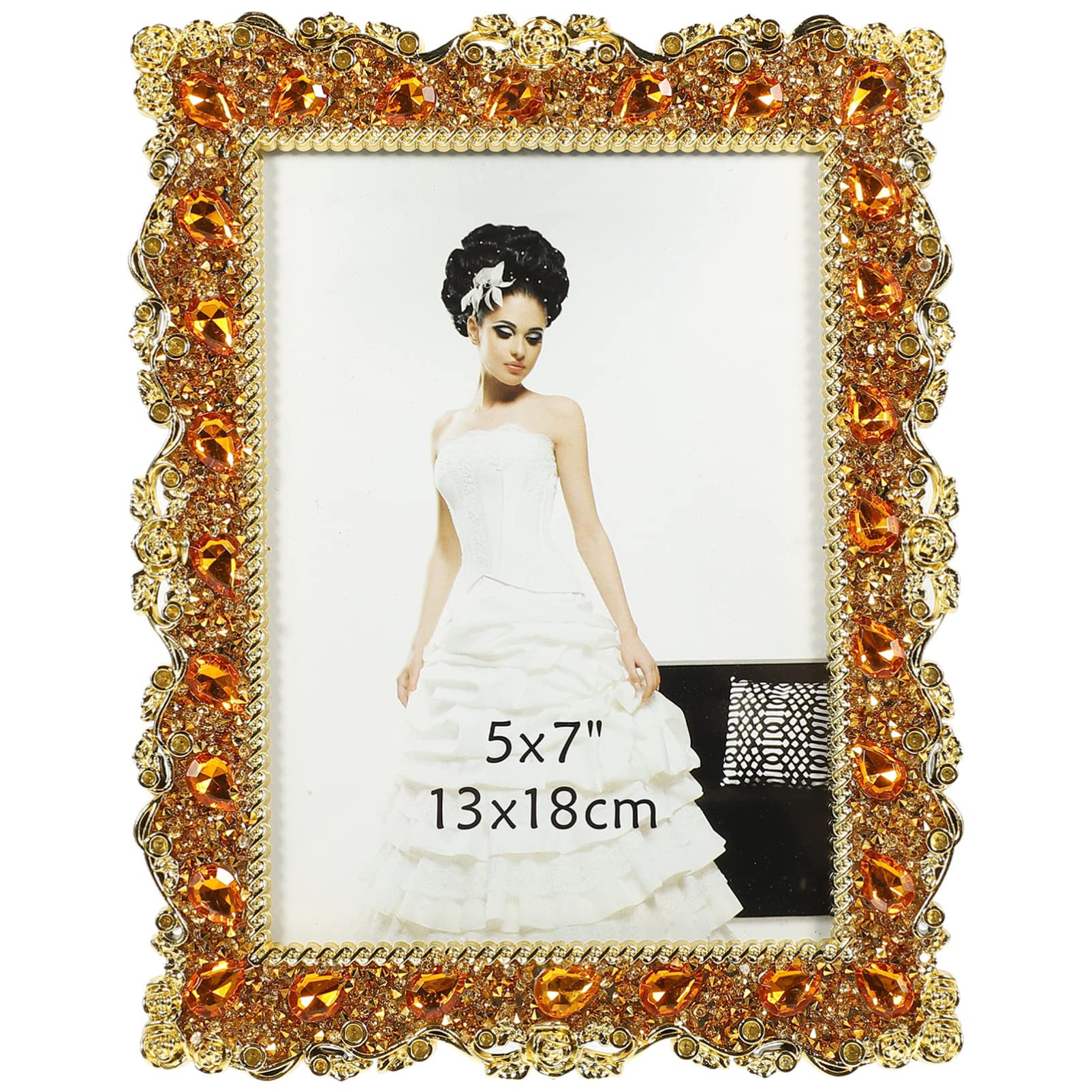 DECHOUS Crystal Picture Frame Rhinestone Wedding Photo Frame European Style Jewel Picture Frame Picture Holder for Wedding Valentines Day Table Top Desktop Display Golden