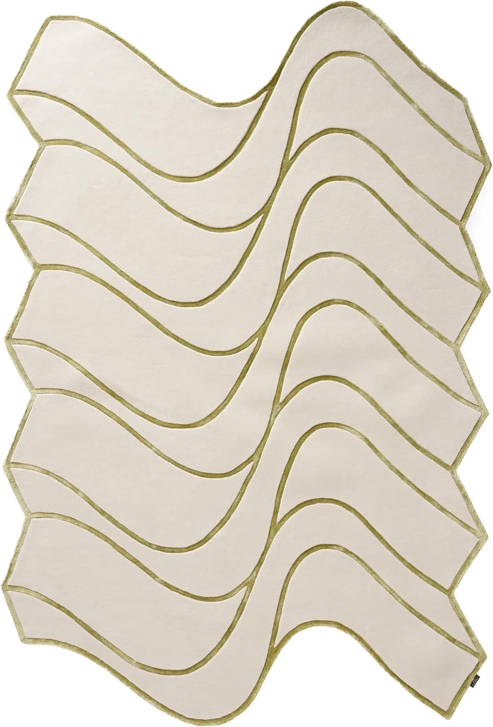 Nami Wave Hand Tufted Rug | Organic Abstract Flow Pattern | Modern Minimalist Style Carpet | Cream & Olive Green | Best for Living Room