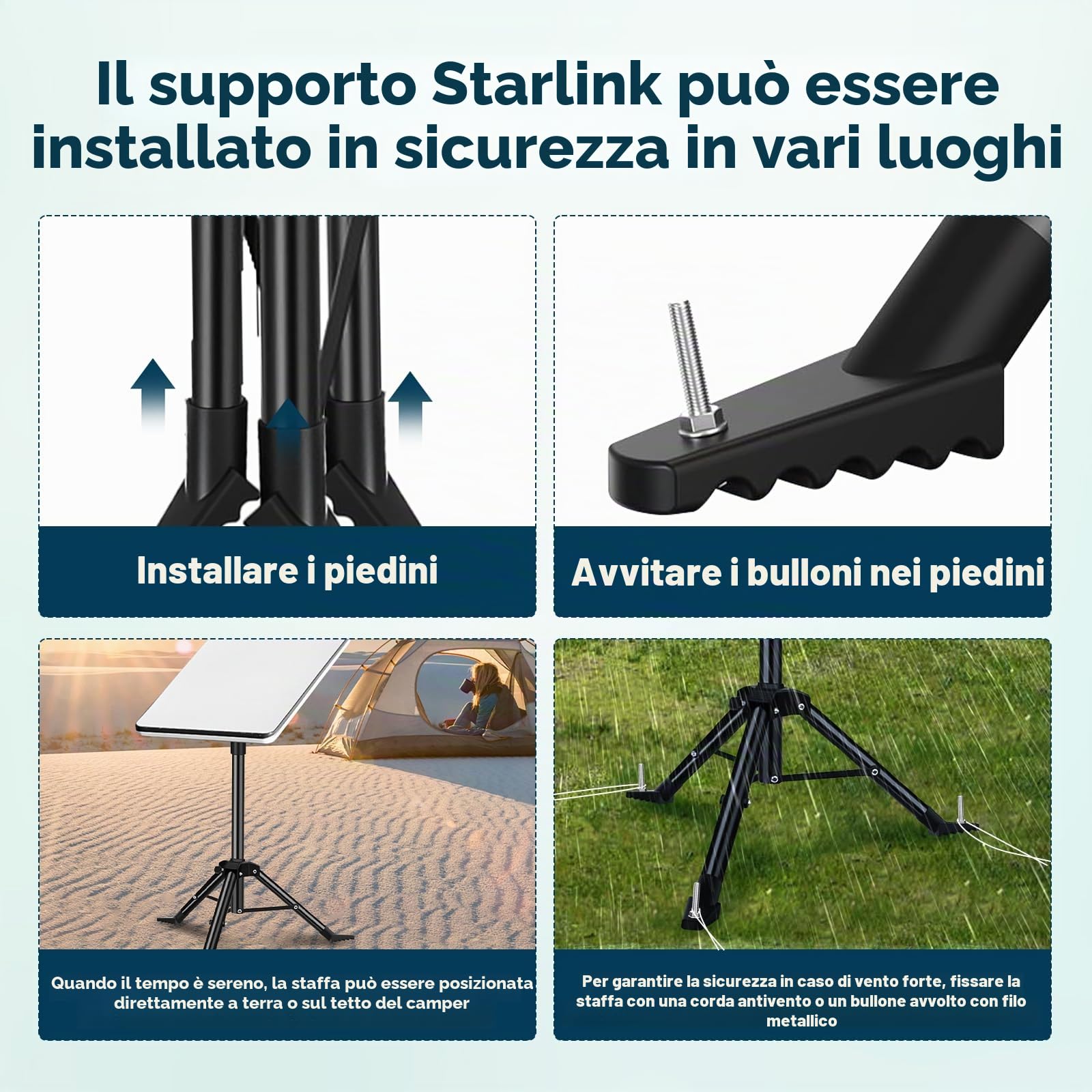 Starlink Gen 3 Treppiede Stand, kit di montaggio portatile Starlink Gen 3 con adattatore per tubo Starlink Gen 3 e asta telescopica da 60 cm-95 cm, compatibile con parabola Starlink Standard V3