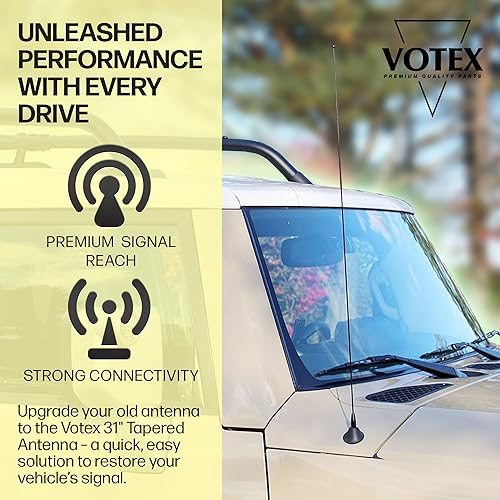 Miniatura 2 de Votex - Antena negra de 31 pulgadas tamaño OEM - Cancelación de ruido del viento en espiral - Construcción de acero para resortes - Roscado de acero