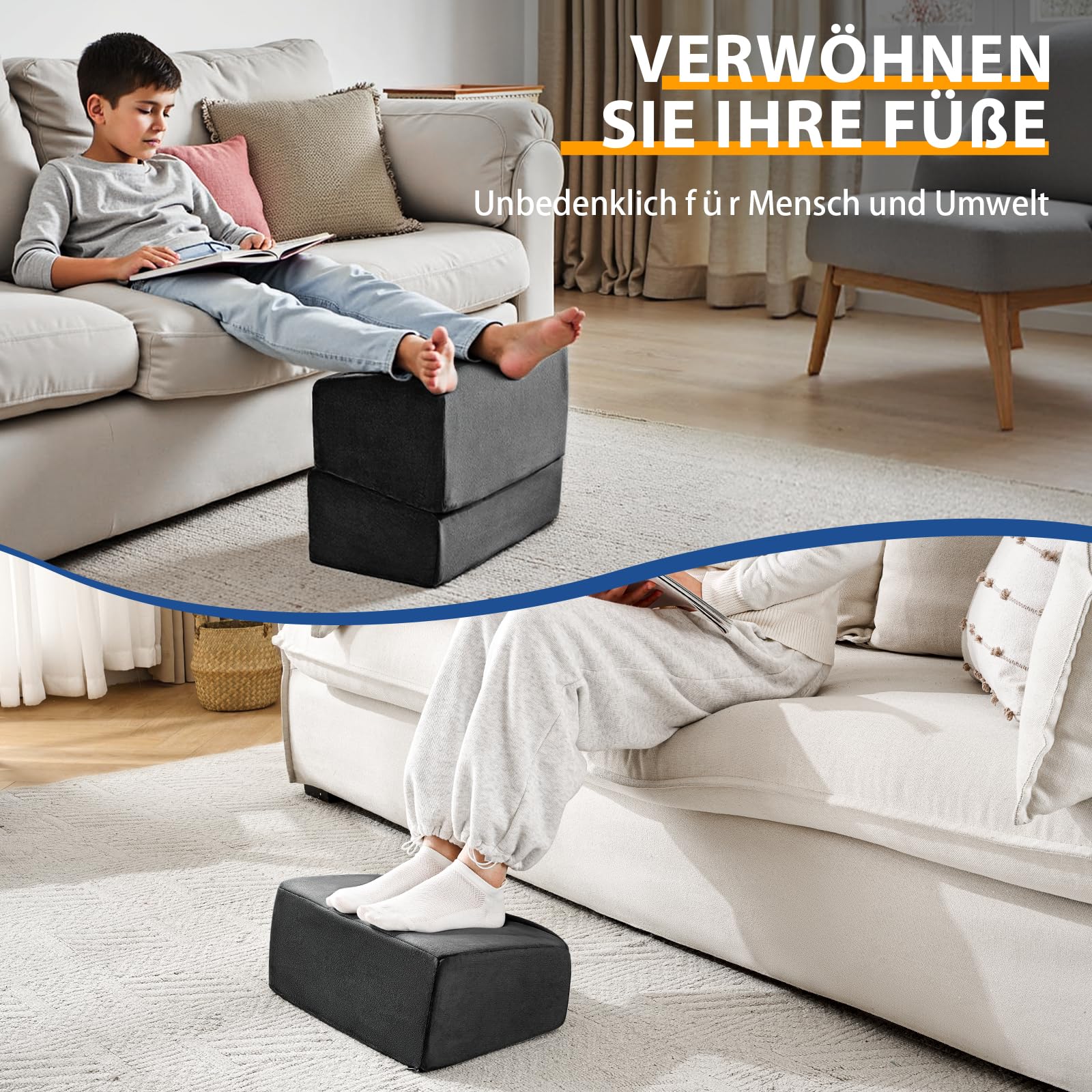 Fußstütze für unter den Schreibtisch im Büro, höhenverstellbare Fußbank für Bürostuhl & Gaming-Stuhl, ergonomische Fußkissen-Schreibtischfußhocker mit waschbarer Hülle für Zuhause, Fußstützenkissen