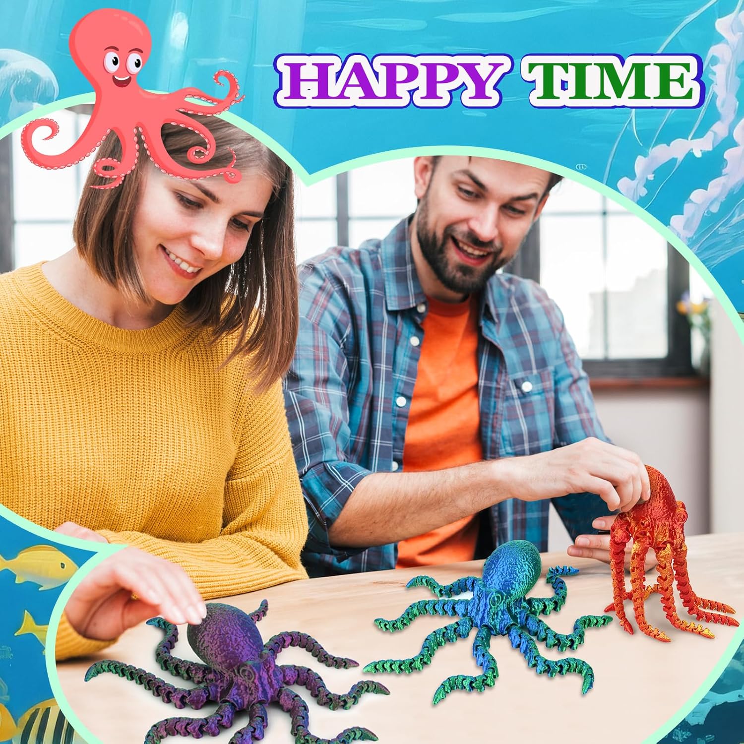 3D Printed Octopus,3D Printed Animals,Flexible Articulated Octopus,3D Printed Toys, Realistic Slithering Design, Collectible Articulated Model(Green Light, 10 in)