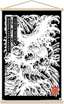 Trends International Liquid Death - Death Wave Wall Poster with Magnetic Frame, 22.37" x 34.00", Premium Print and Beechwood Hanger Bundle
