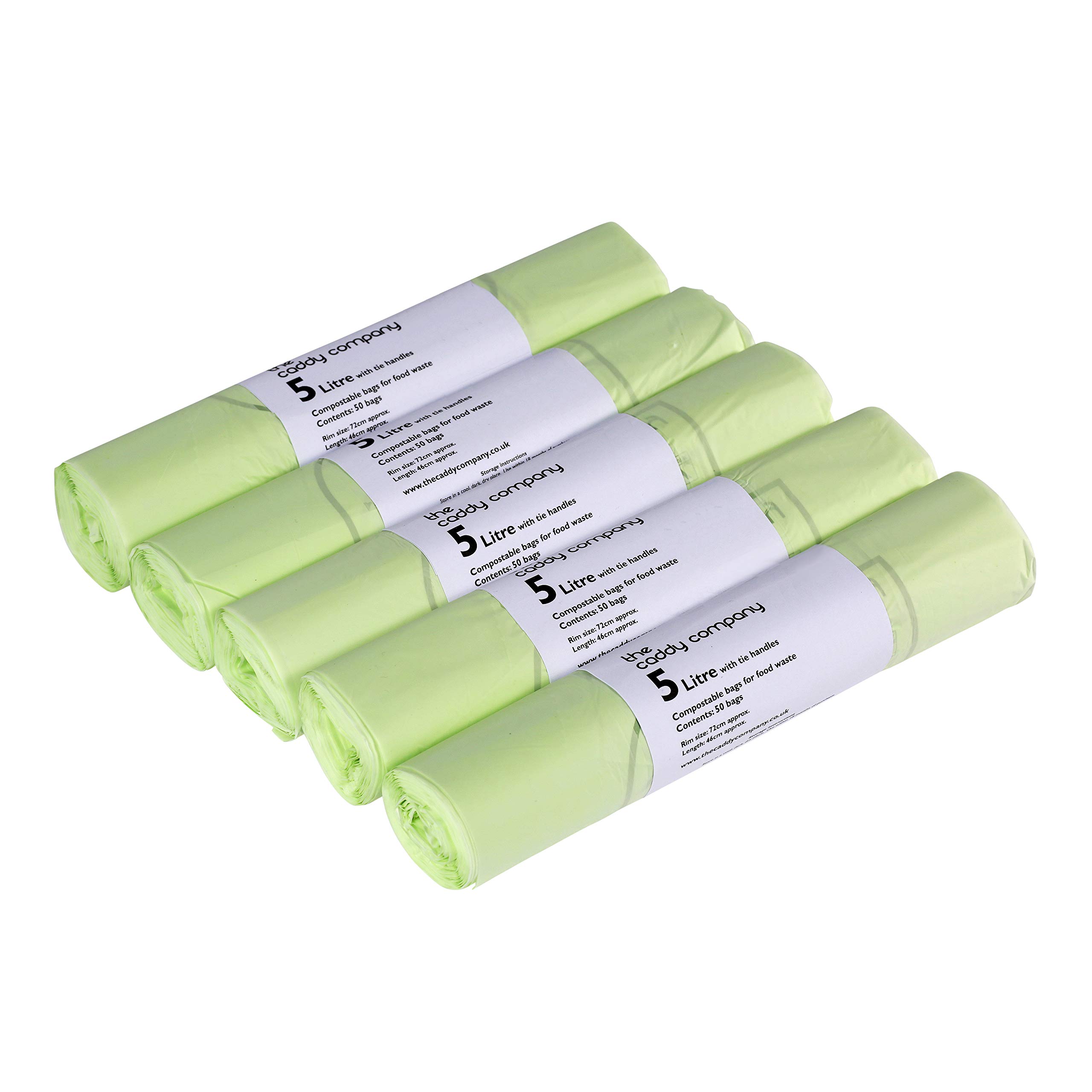 5L x 250 Tie Handle Compostable Kitchen Caddy Liners - Food Waste Bin Liners - EN 13432-5 litre Bags