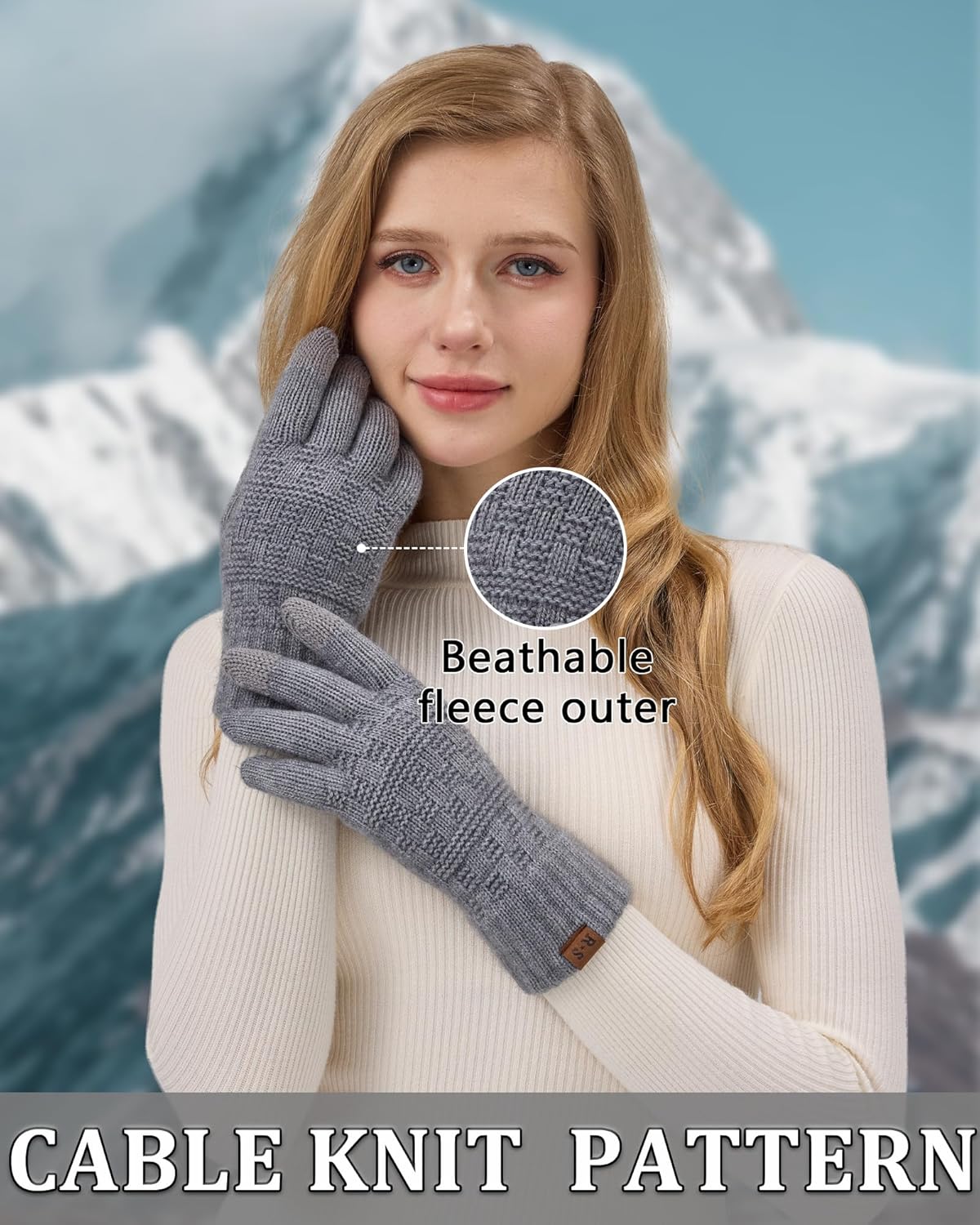 REACH STAR 2 Pairs Winter Gloves for Men and Women Touch Screen Elastic Thermal Knit Lining Warm Gloves for Cold Weather - Image 2