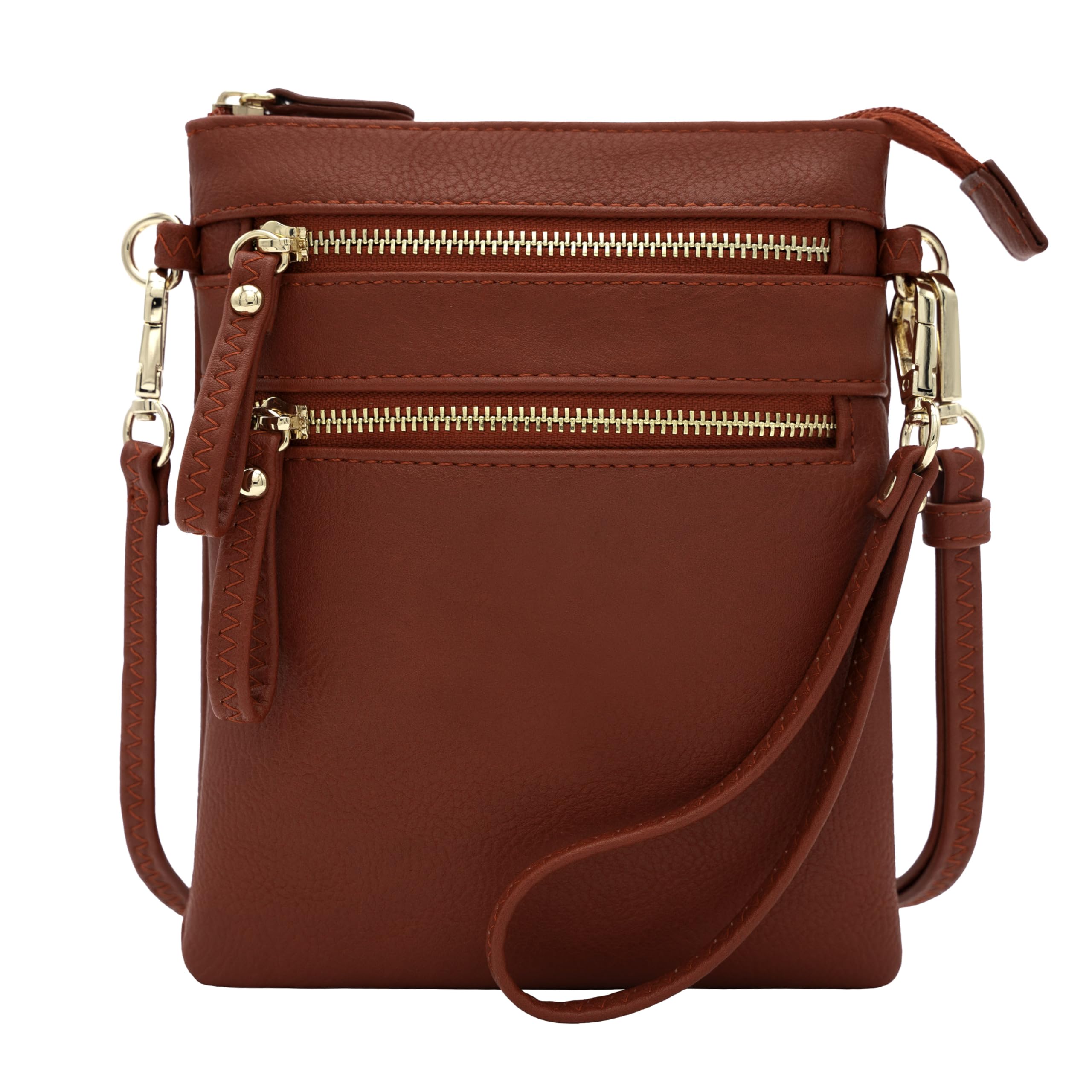 Small Crossbody Bag for Women, Multi Zip Pockets with Detachable Wristlet, Lightweight Travel Purse, Cell Phone Pouch