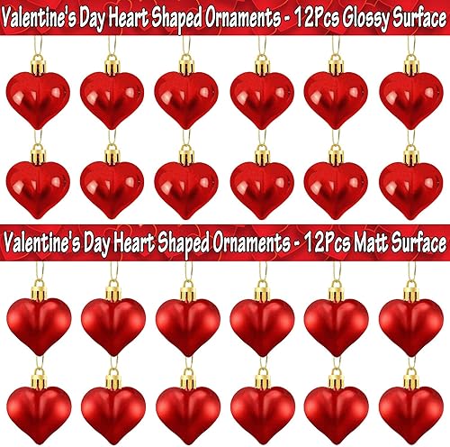 Miniatura 2 de 24 adornos en forma de corazón para el día de San Valentín, bolas de corazón brillantes y mate, decoraciones colgantes para el día de San Valentín,