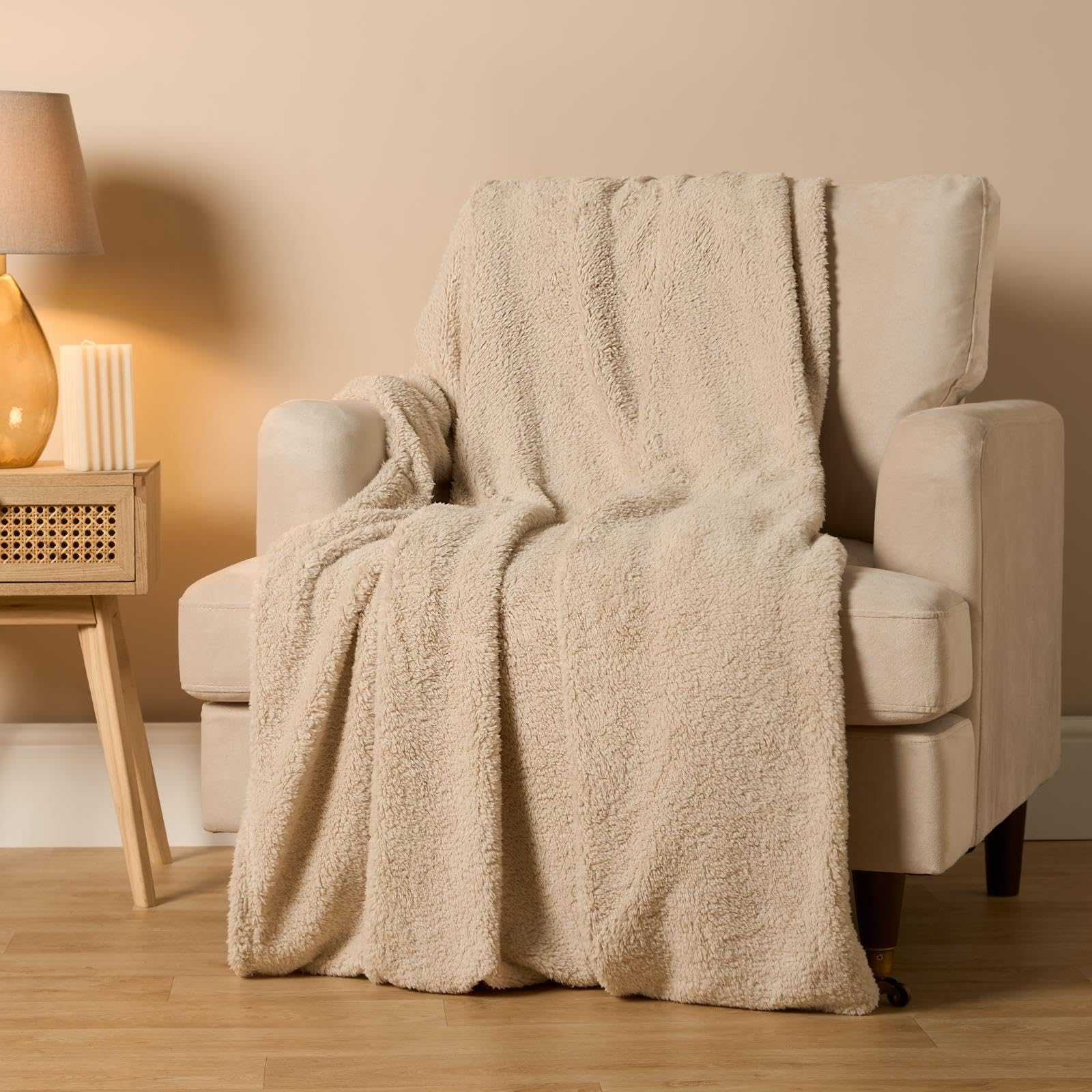 Brentfords Natural Teddy Throw Sofa Fleece, Warm Cosy Blanket Bed Thick Ultra Comfy Blanket for Sofa Super Soft Bed Throw Fleece Blanket - Natural, 150 x 200cm — image 1